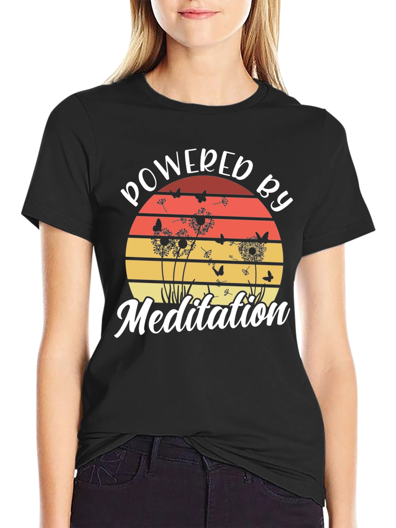 Black Powered by Meditation T-Shirt view 2