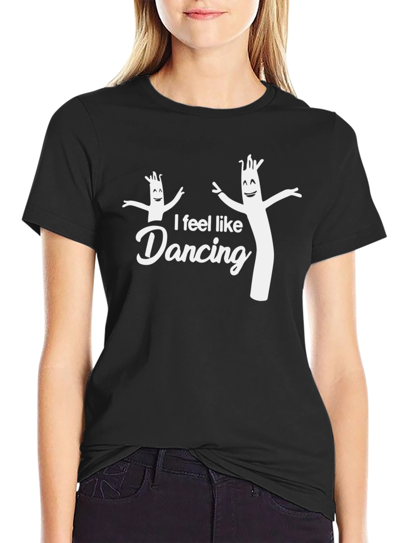Black I Feel Like Dancing Inflatable Tube Guy T-Shirt view 2
