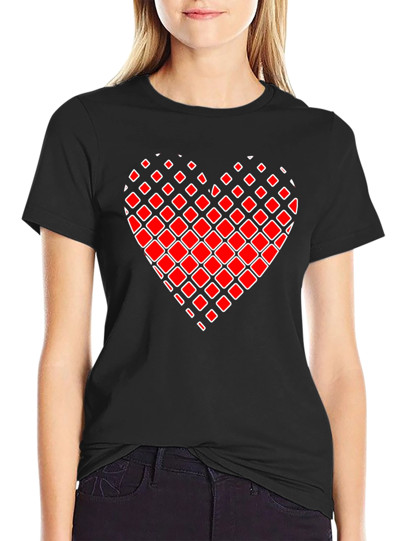 Black Red Square Heart Graphic Tee - Men's Black T-Shirt view 2