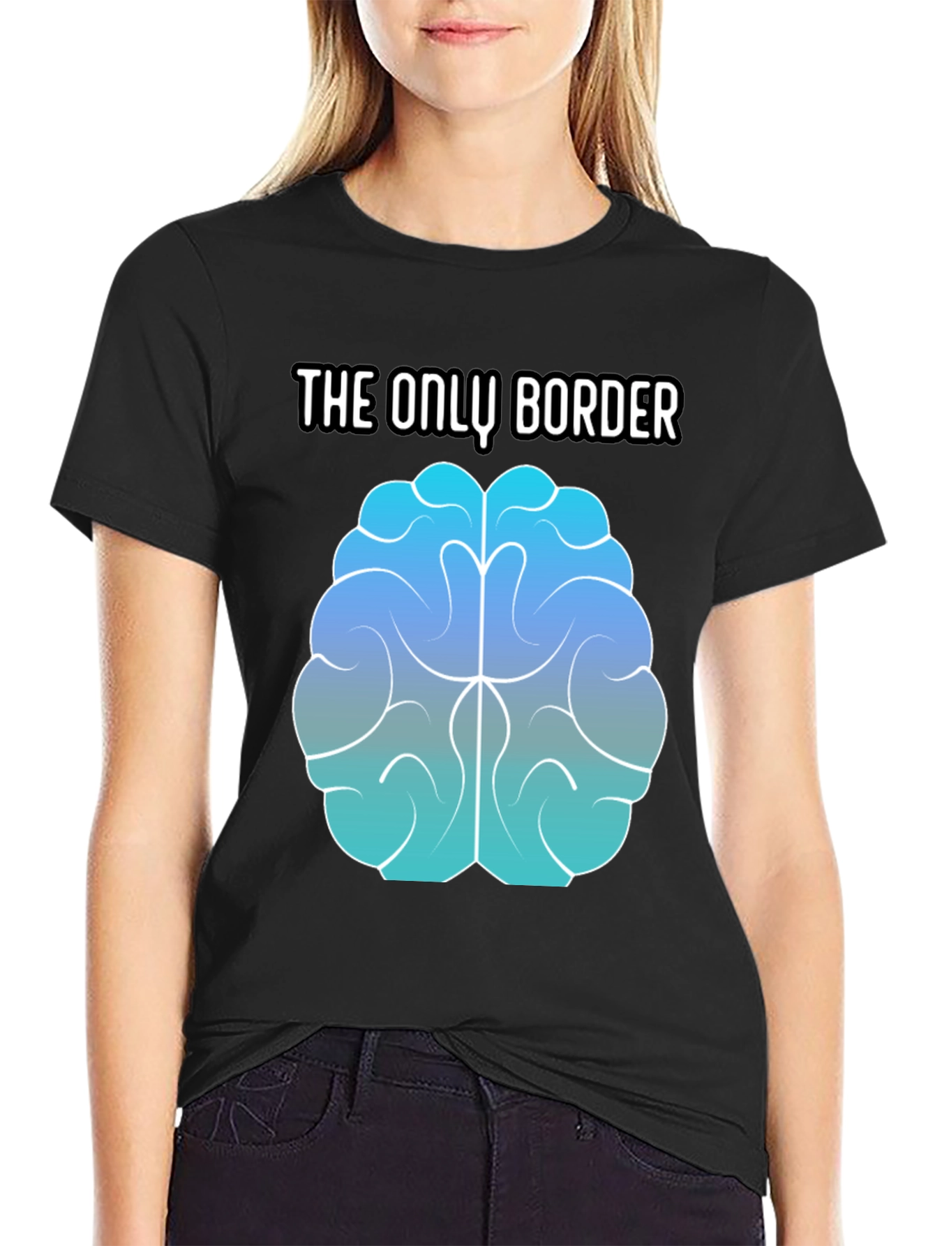 Black The Only Border Brain Graphic T-Shirt - Unisex Black Tee view 2