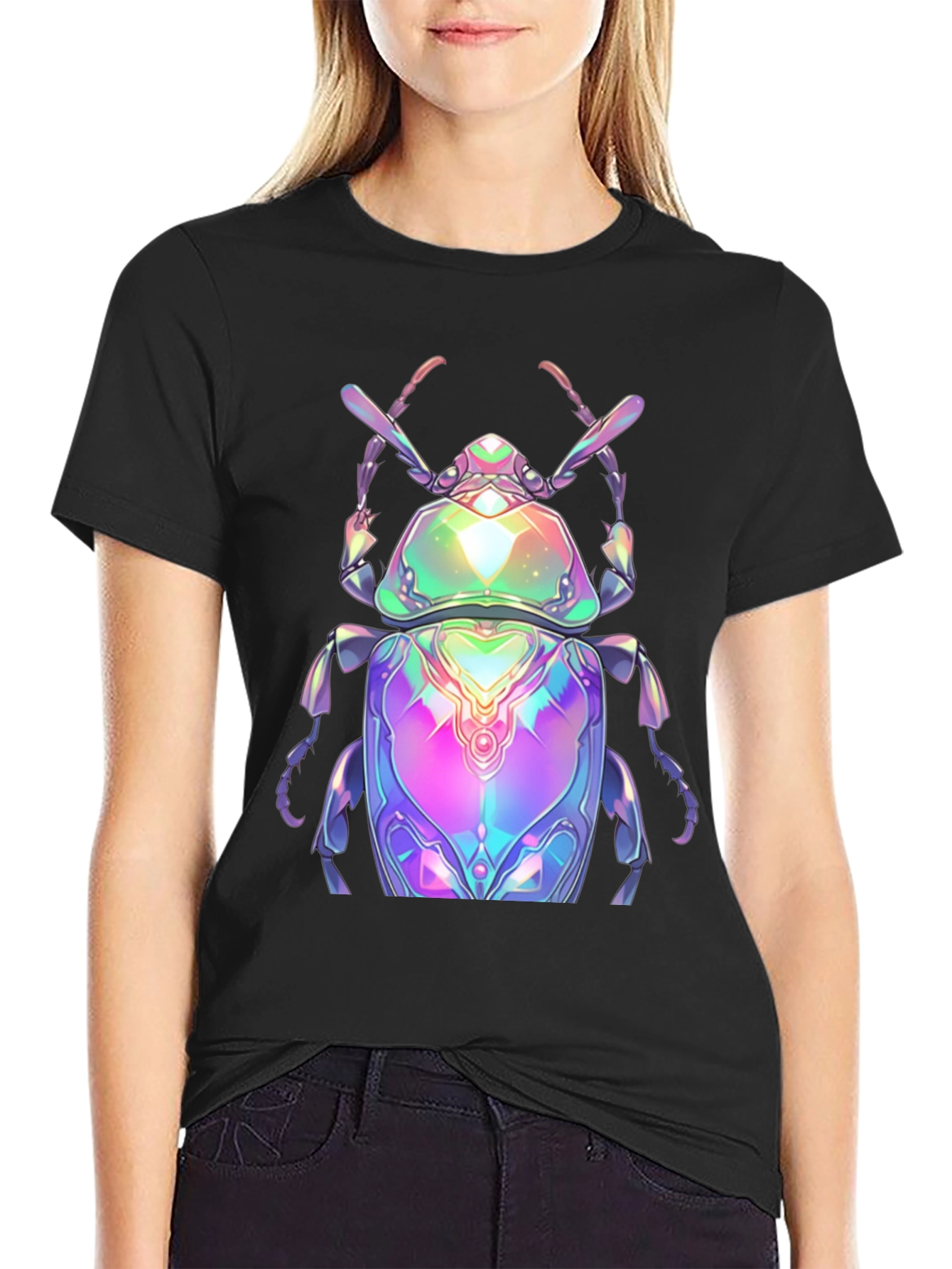 Black Iridescent Beetle Graphic Tee - Men's Black T-Shirt view 2