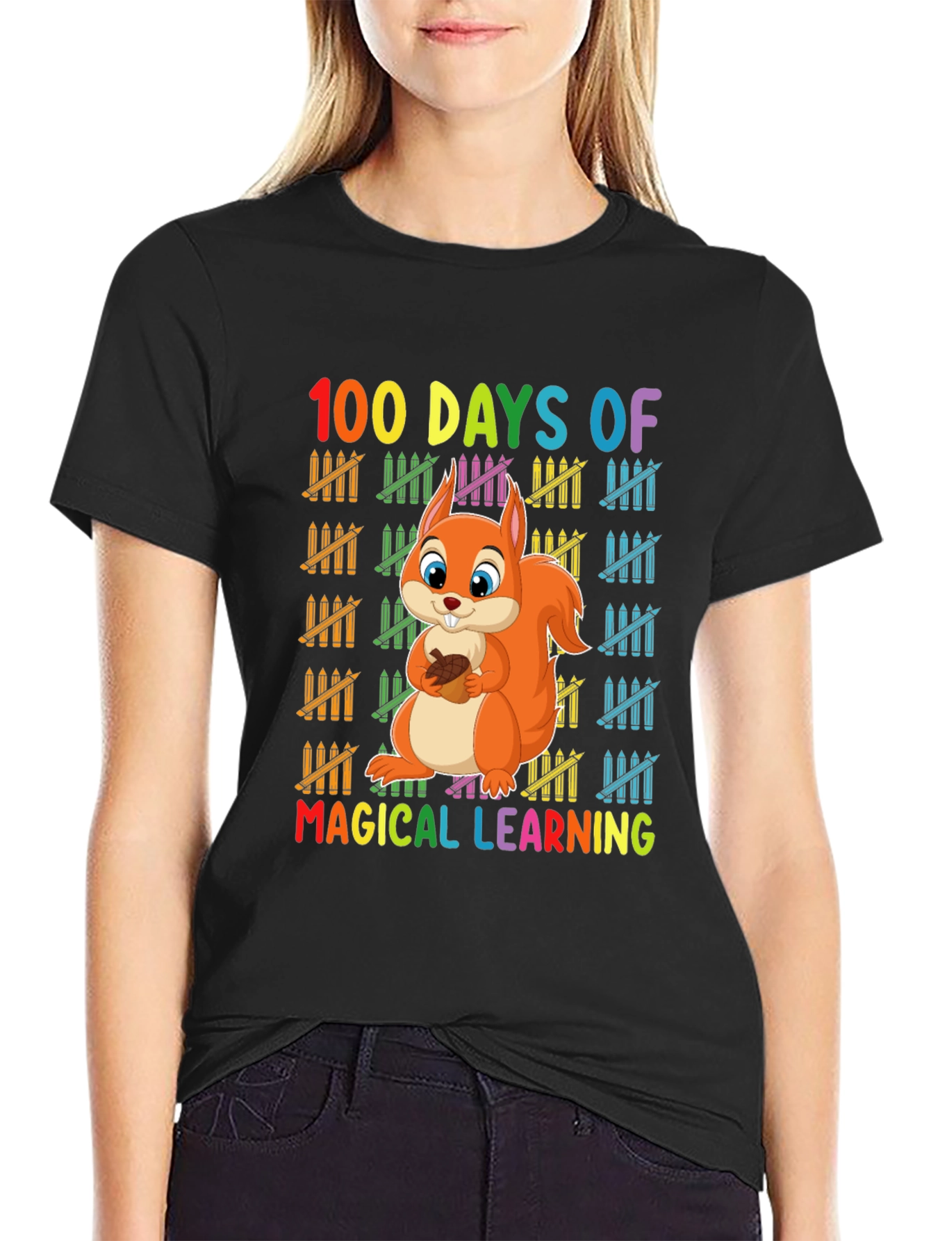 Black 100 Days of Magical Learning T-Shirt view 2