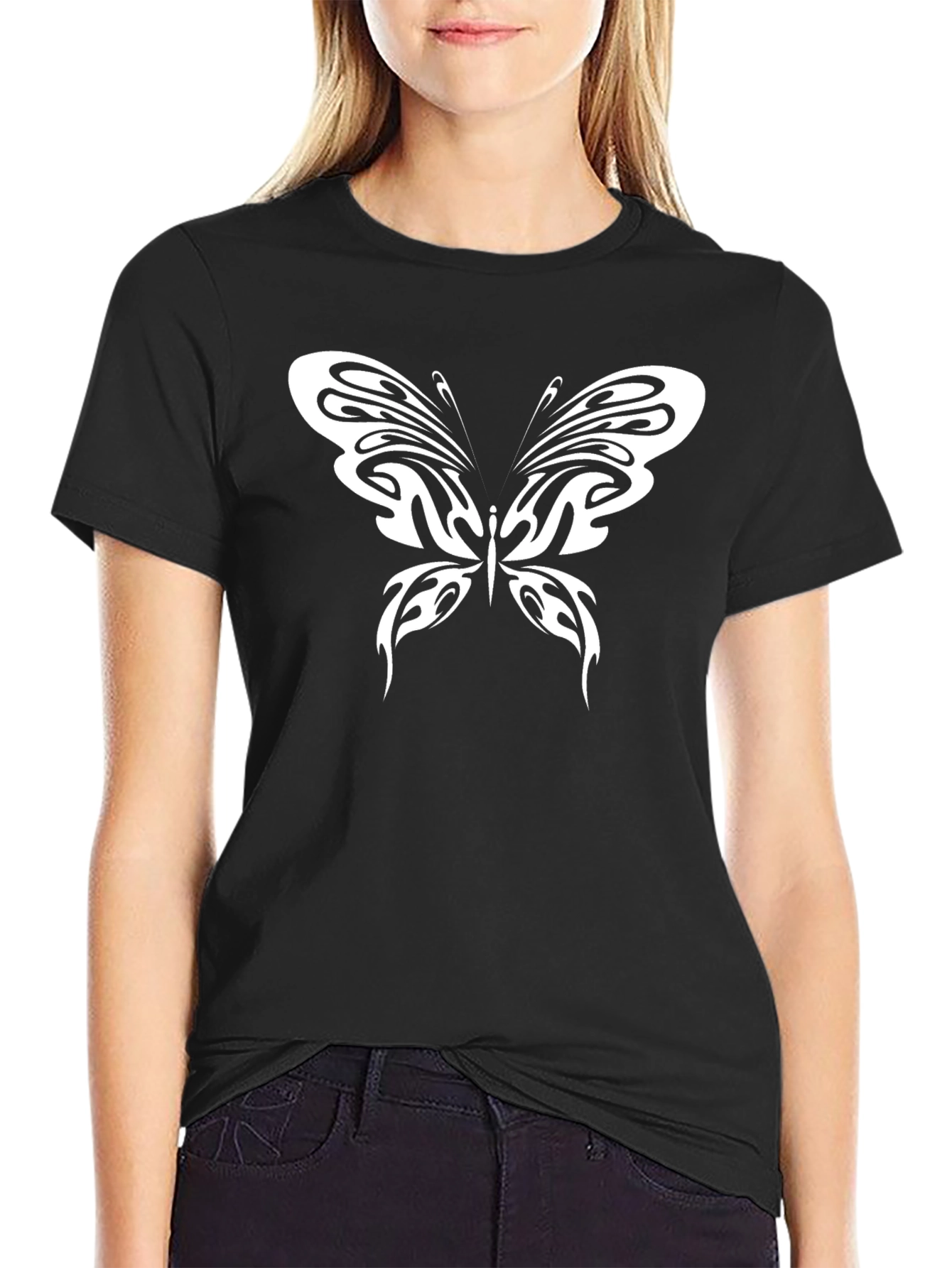 Black Tribal Butterfly Graphic Tee - Bold Style view 2