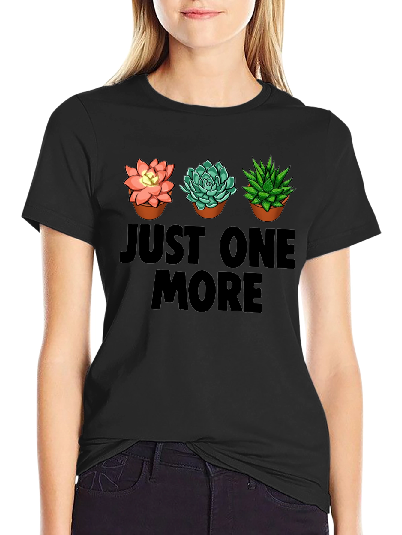 Black Just One More Succulent T-Shirt view 2