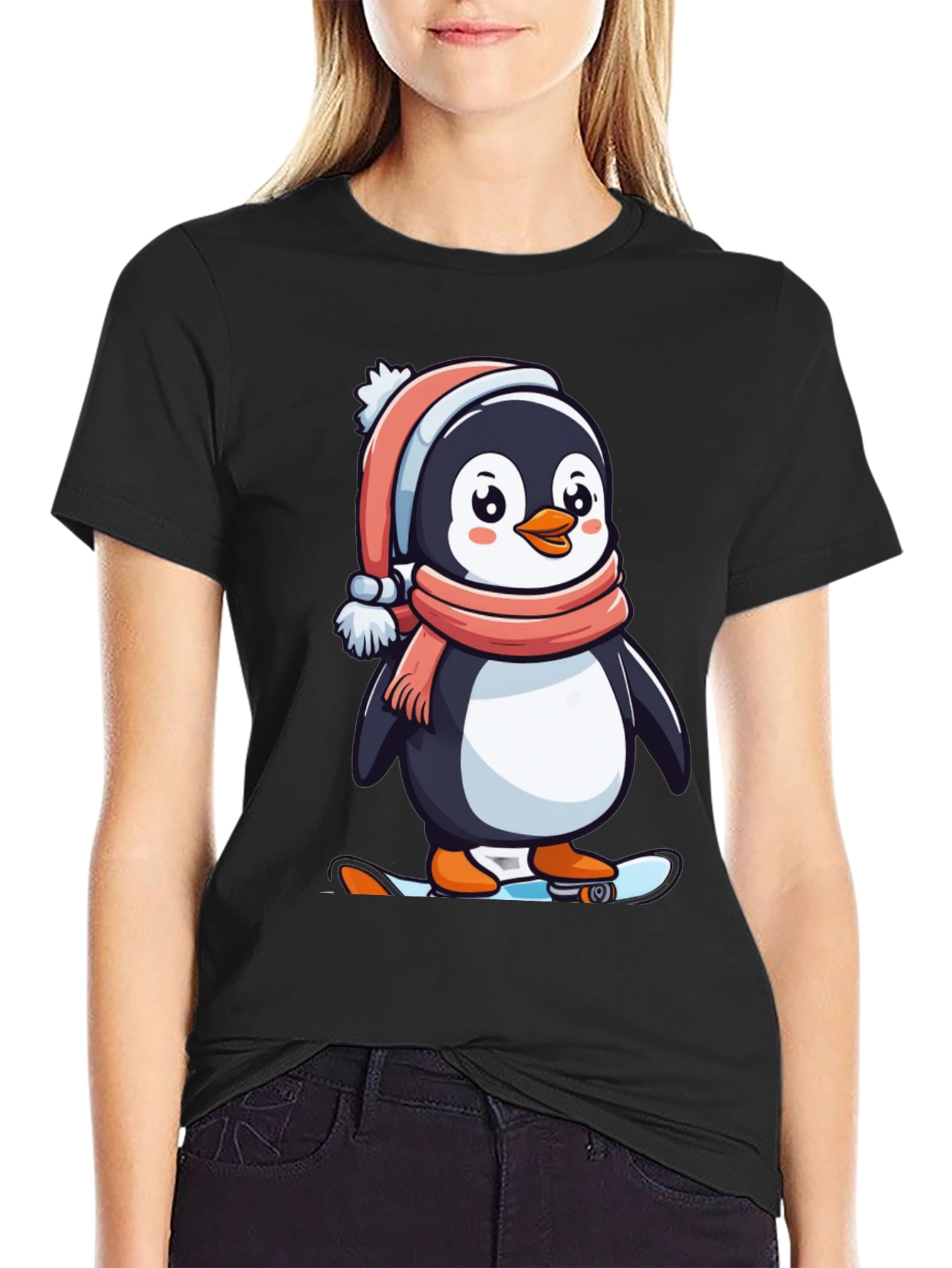 Black Penguin Skateboarder Black T-Shirt view 2