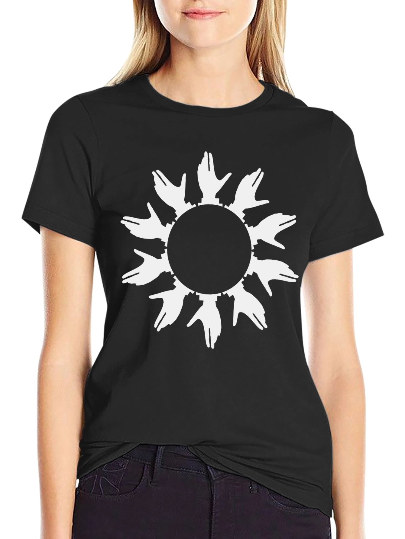 Black Abstract Hands Circle T-Shirt view 2