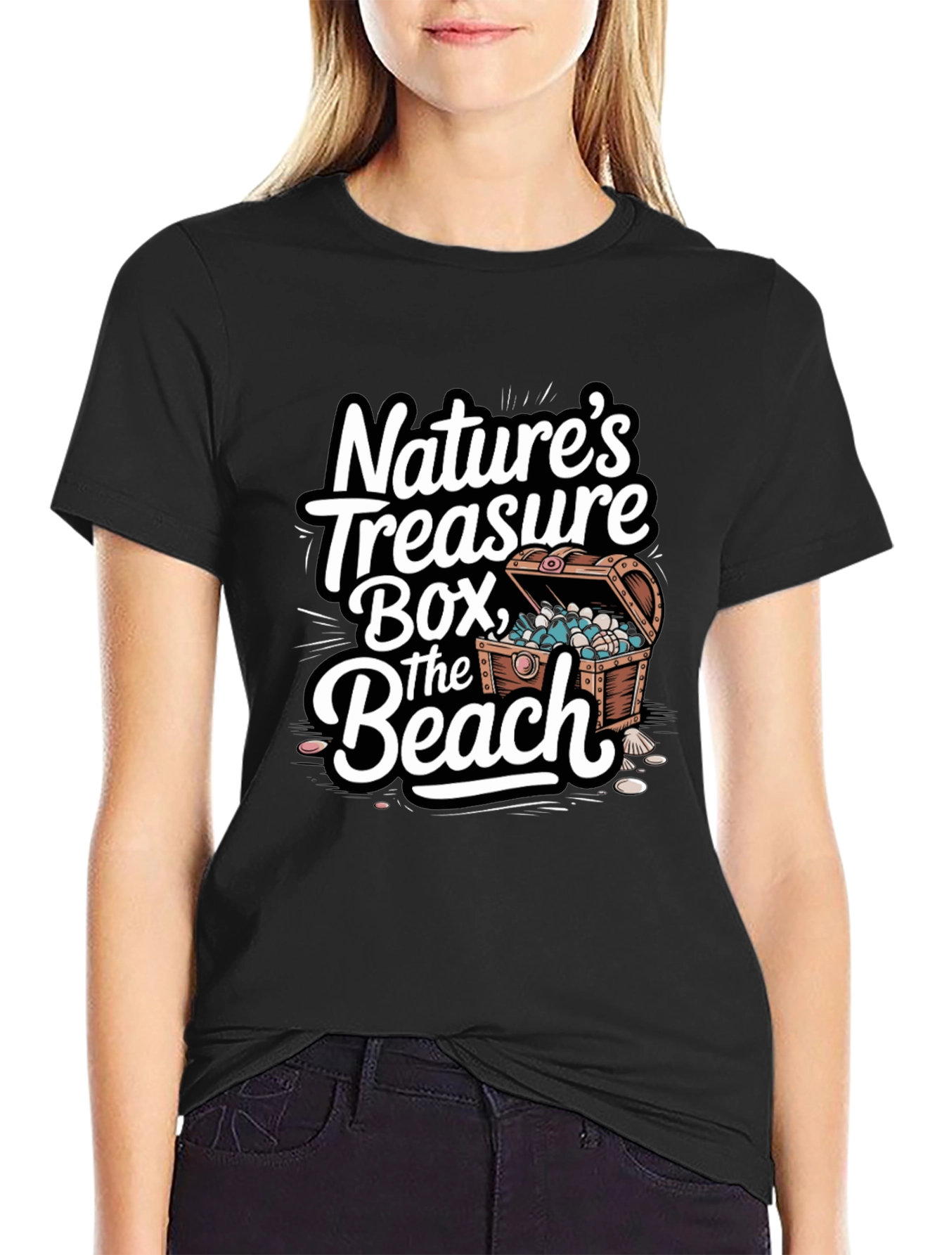 Black Nature's Treasure Beach T-Shirt - Black Graphic Tee view 2