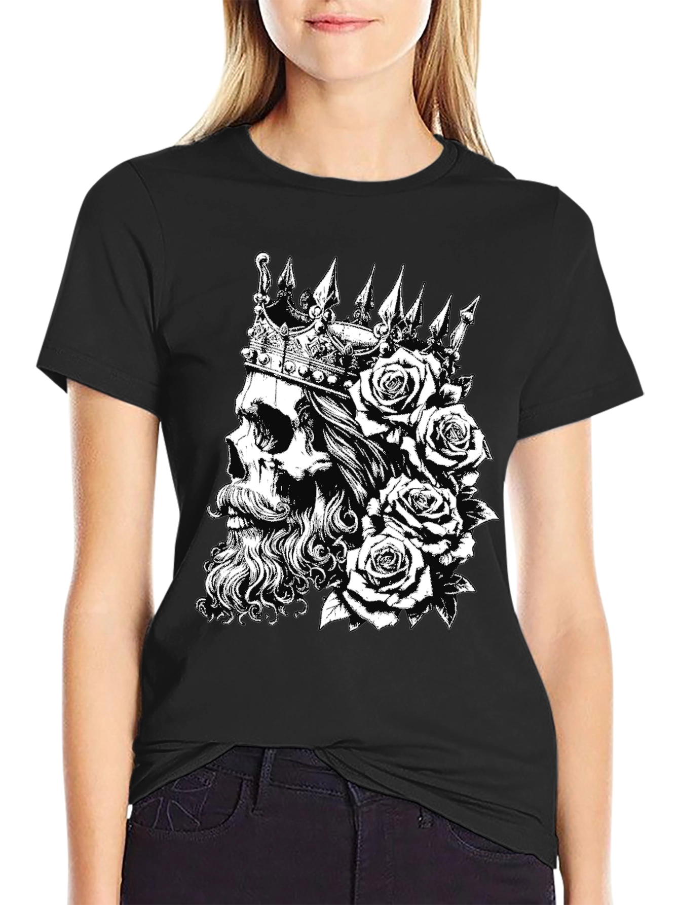 Black Skull King Rose T-Shirt - Black view 2