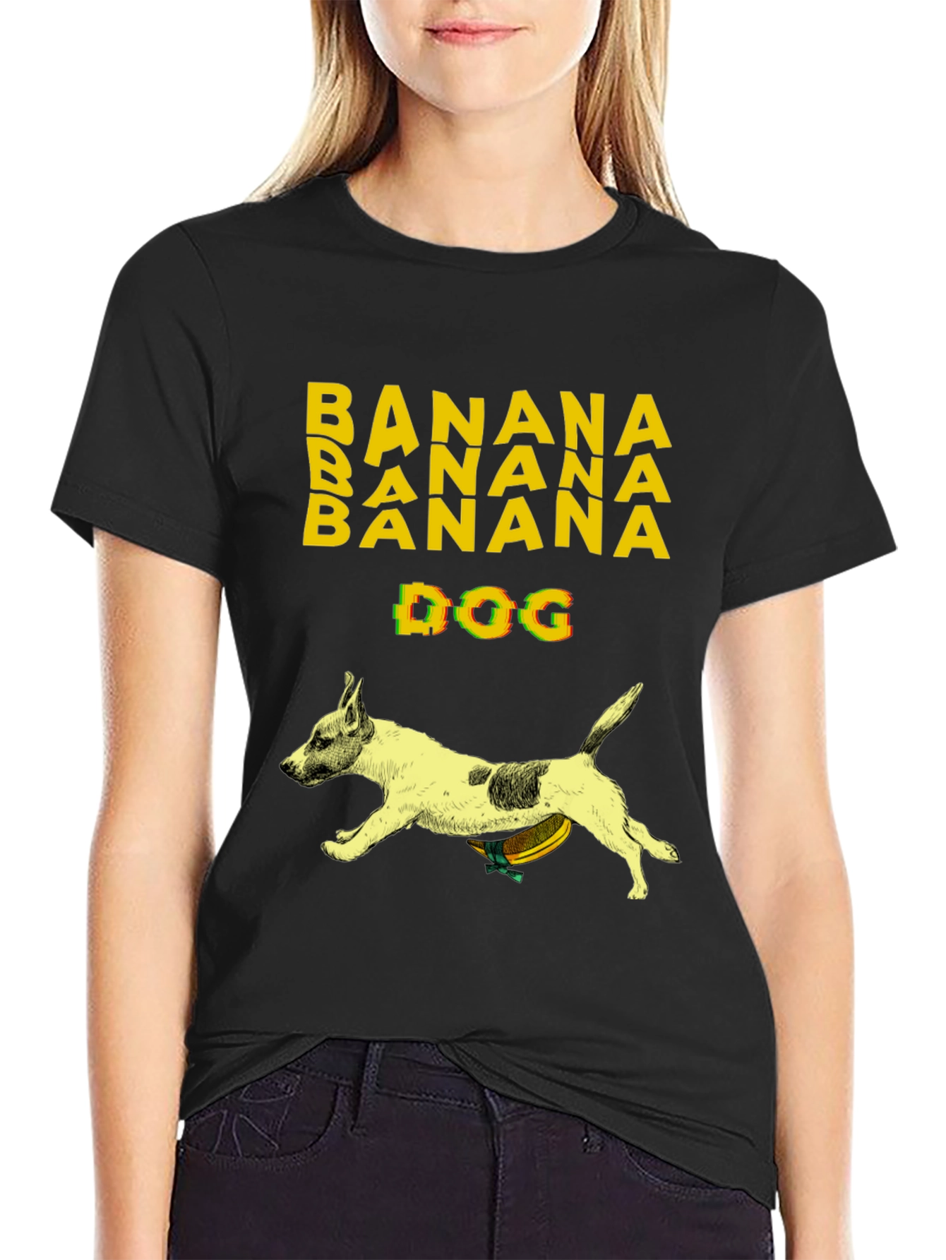 Black Banana Dog Graphic Tee - Humorous Novelty T-Shirt view 2