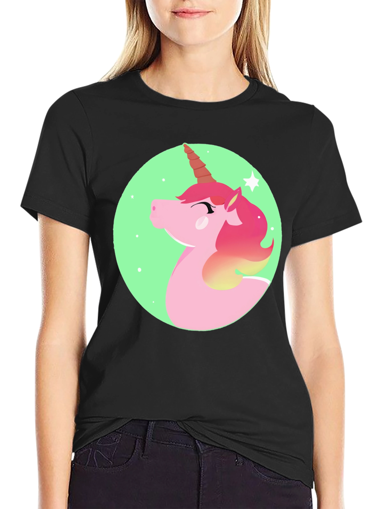 Black Unicorn Graphic Print T-Shirt view 2