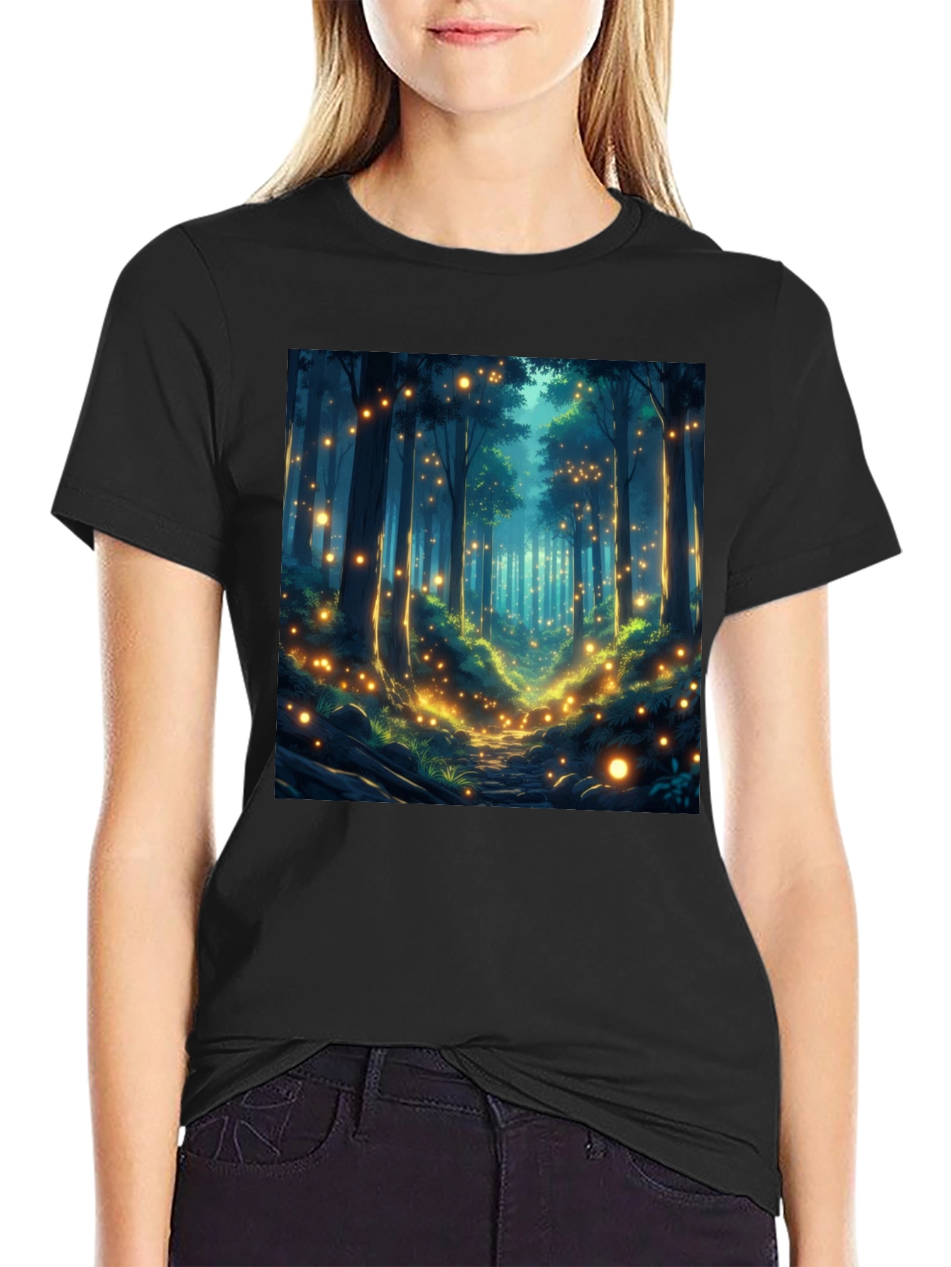 Black Enchanted Forest T-Shirt - Mystical Woodland Design view 2