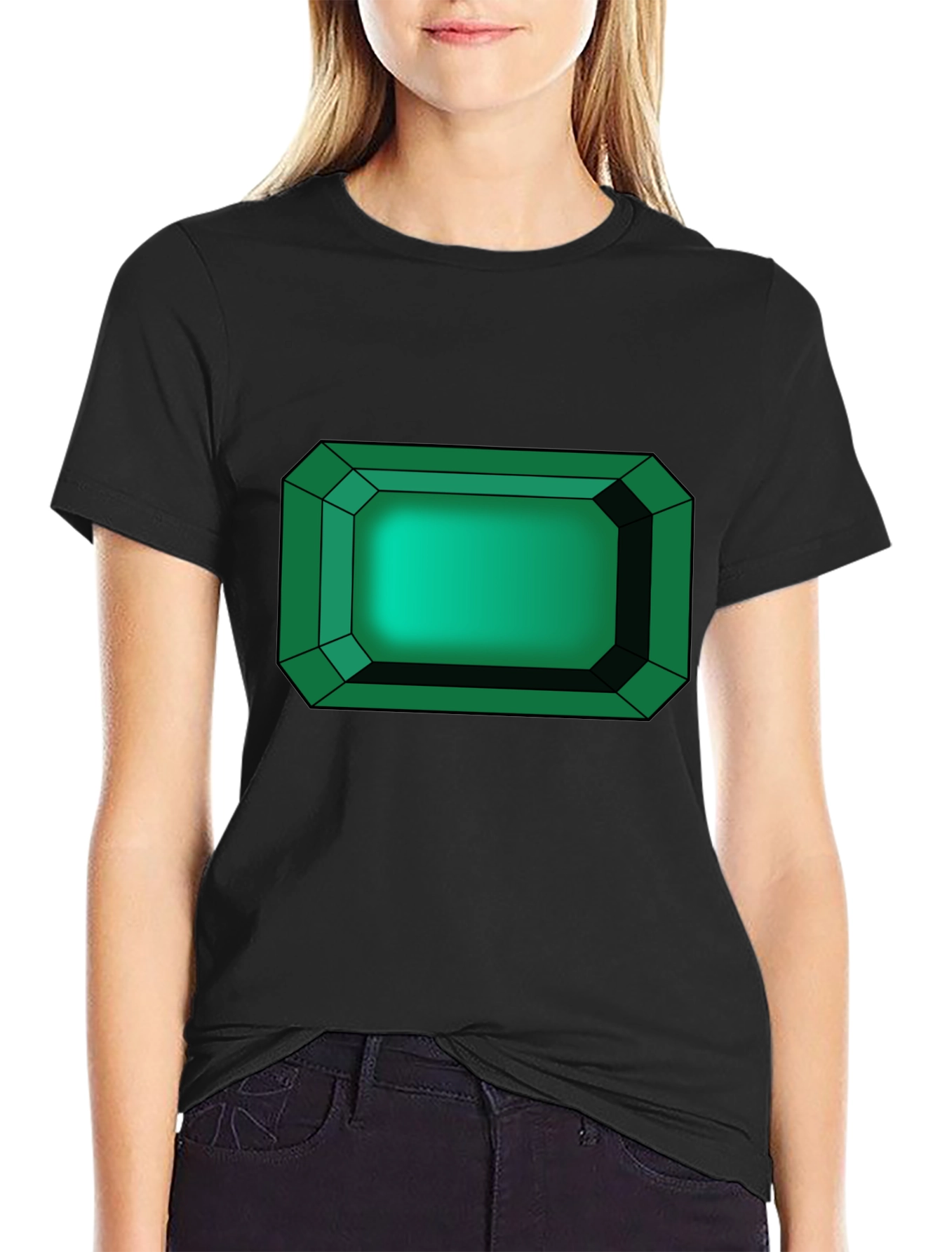 Black Emerald Gemstone Graphic Tee - Black Cotton T-Shirt view 2