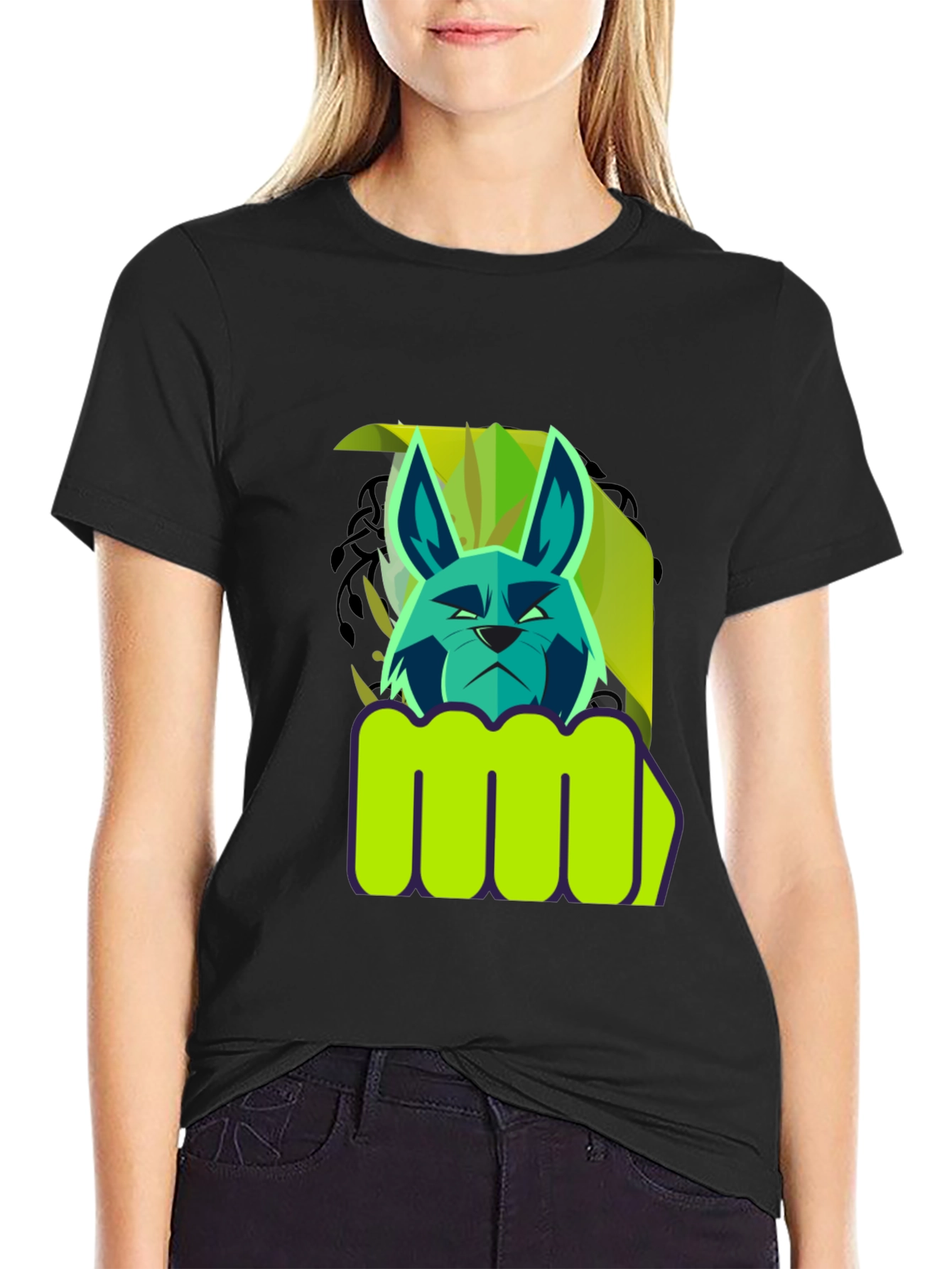 Black Cool Cat Fist Graphic Tee - Black Cotton Blend view 2