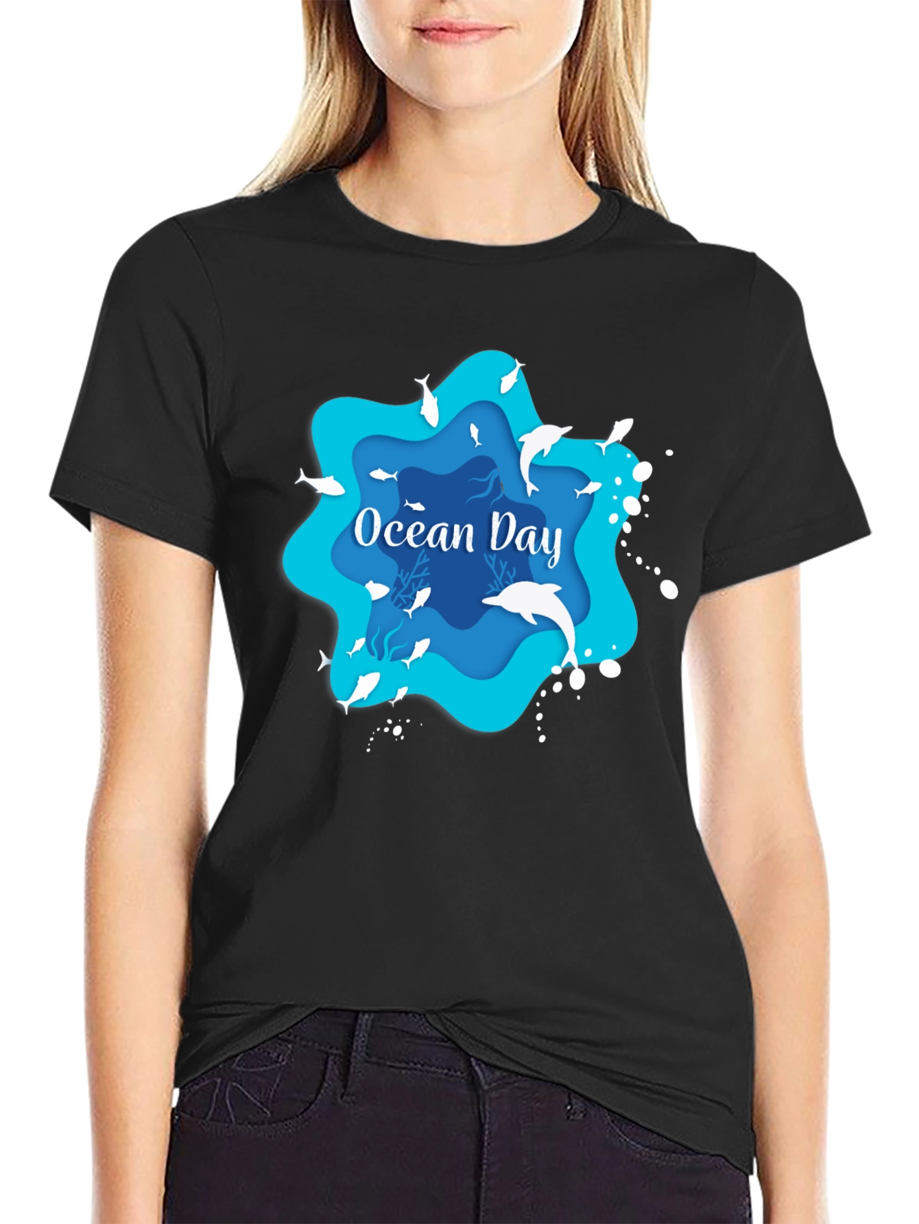 Black Ocean Day Graphic T-Shirt - Black, Casual view 2