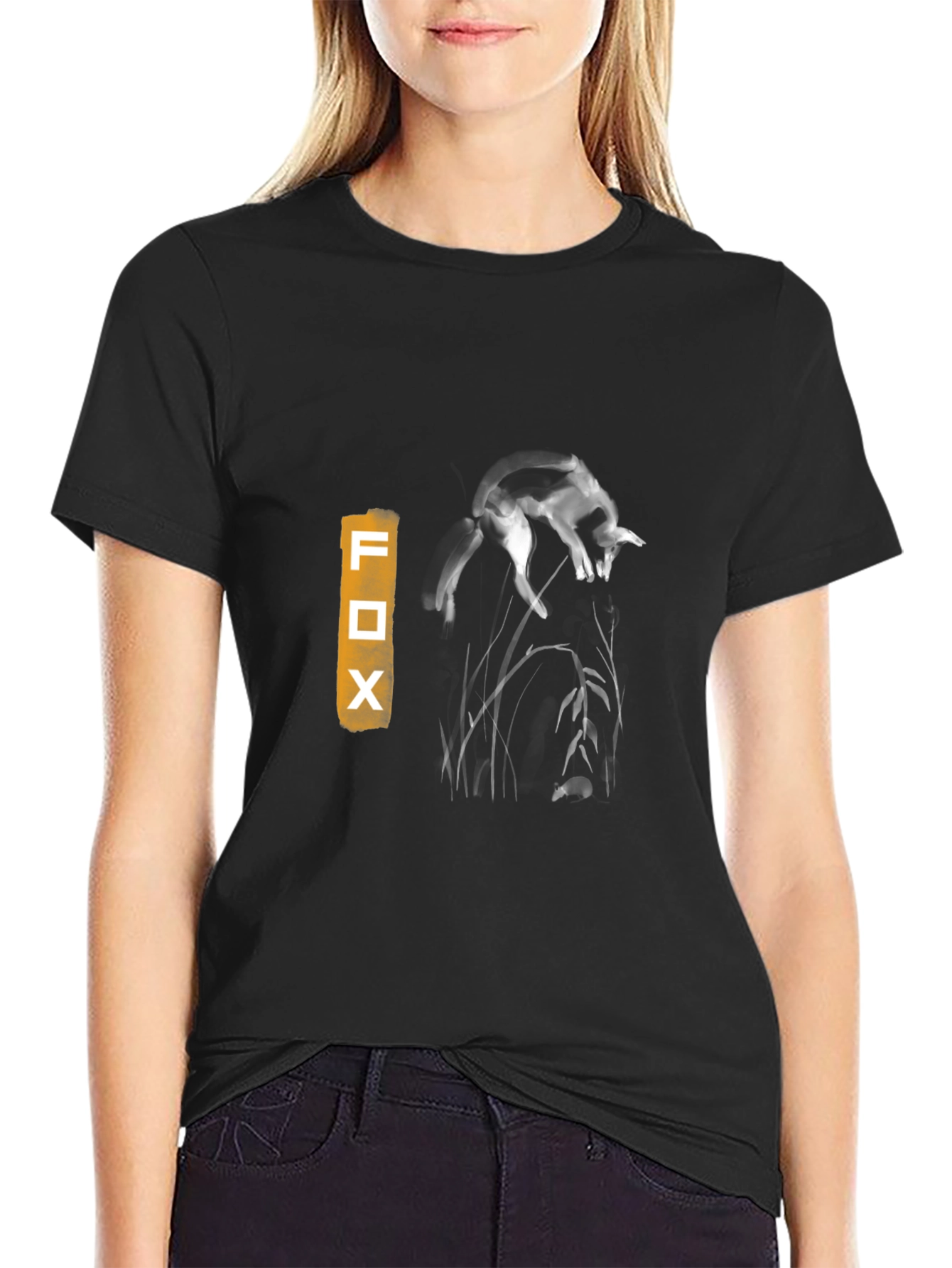 Black Fox Graphic Print T-Shirt - Black view 2