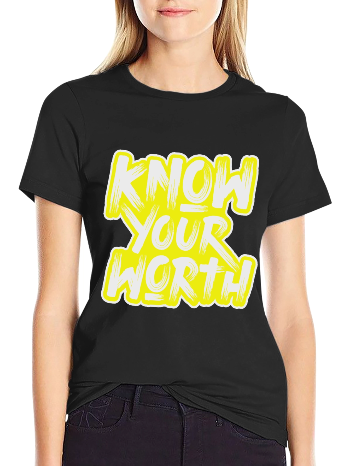 Black Know Your Worth Graphic T-Shirt - Black view 2