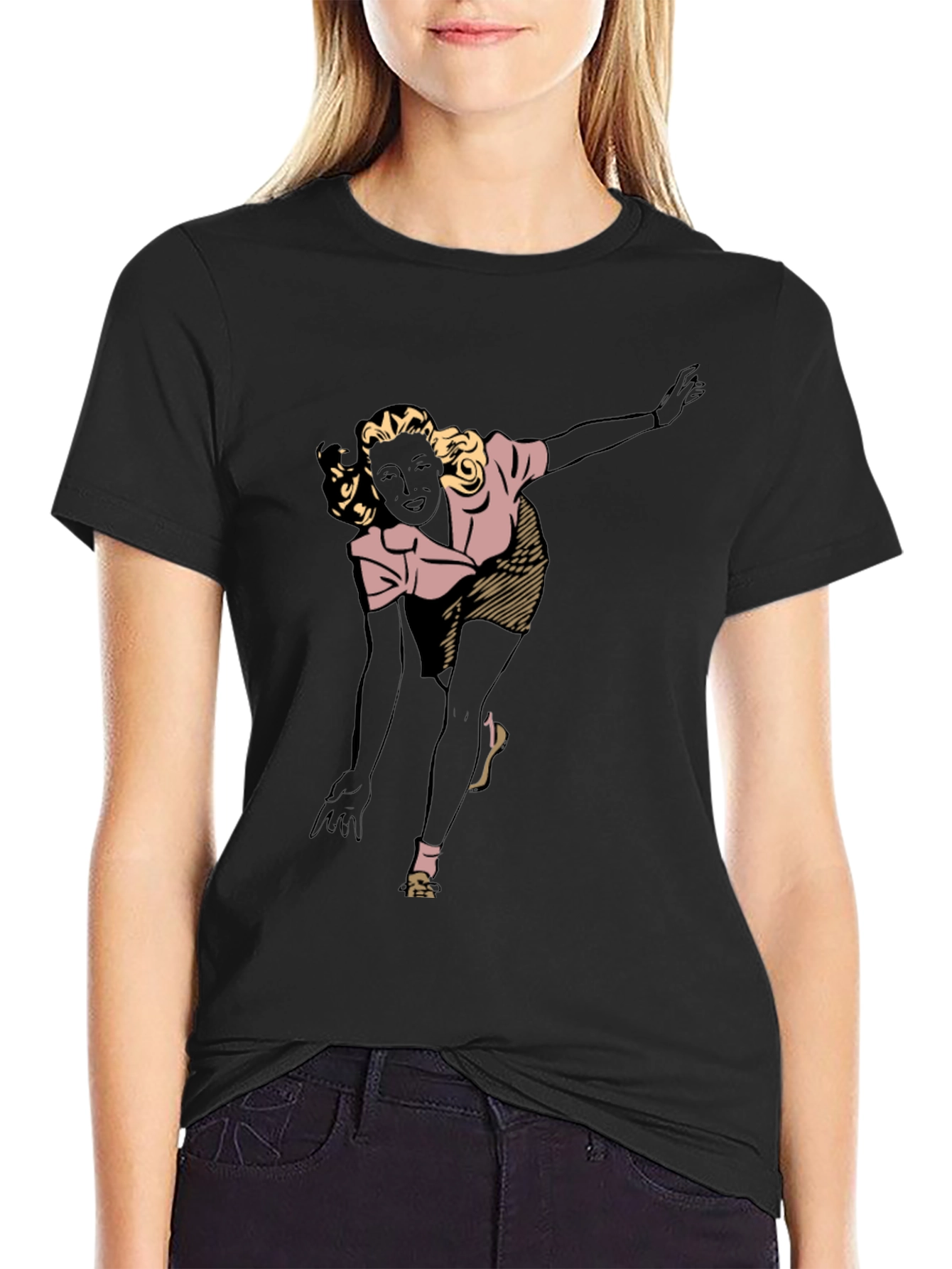 Black Retro Bowling Girl Graphic Tee view 2