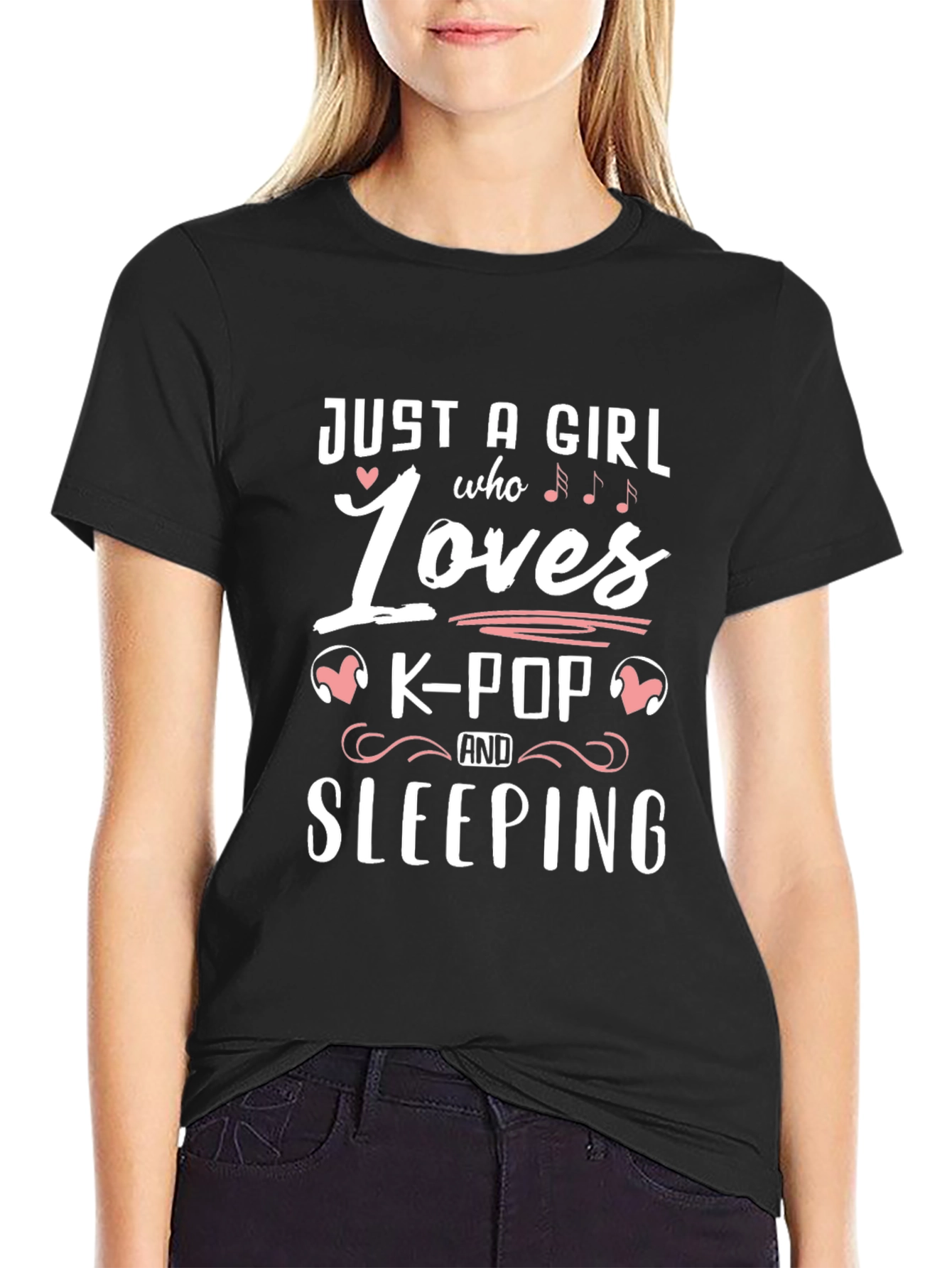 Black K-Pop & Sleeping Graphic T-Shirt view 2