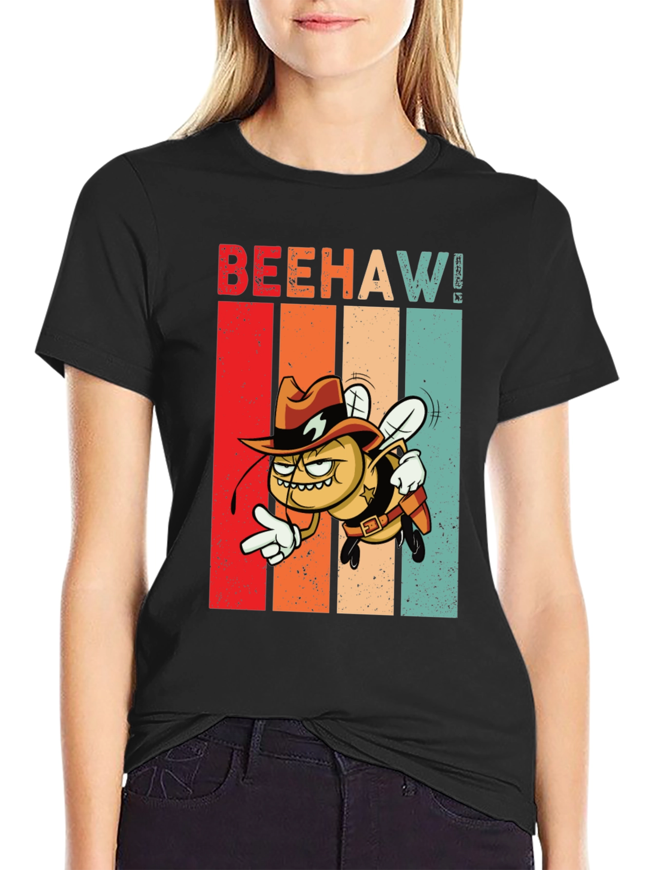 Black Beehaw! Graphic T-Shirt - Cowboy Bee view 2