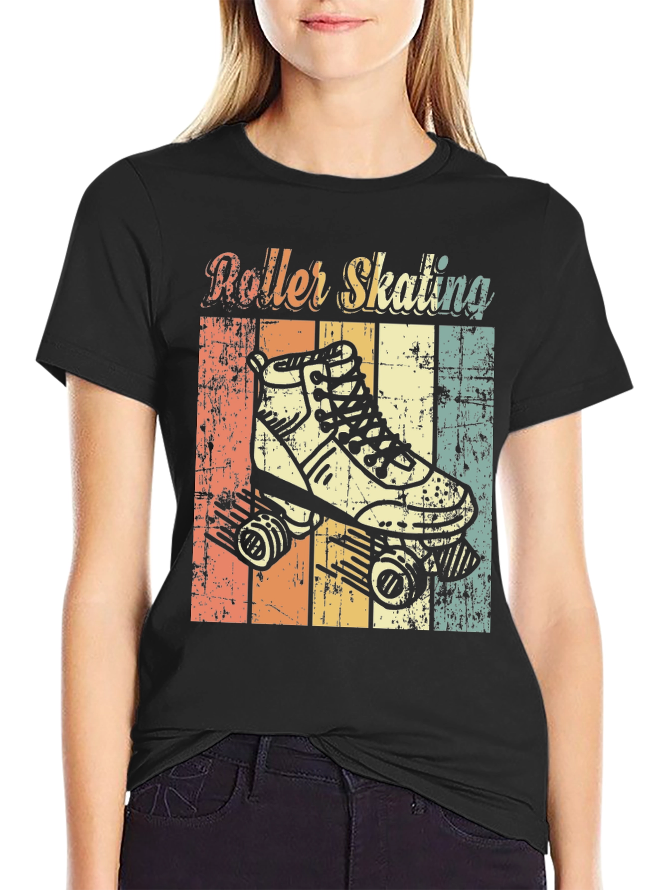 Black Retro Roller Skating T-Shirt view 2