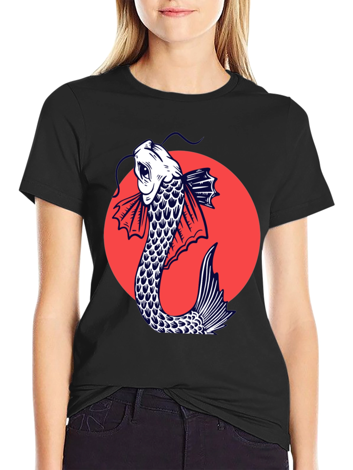 Black Koi Fish Graphic Tee - Stylish Japanese Art Shirt view 2
