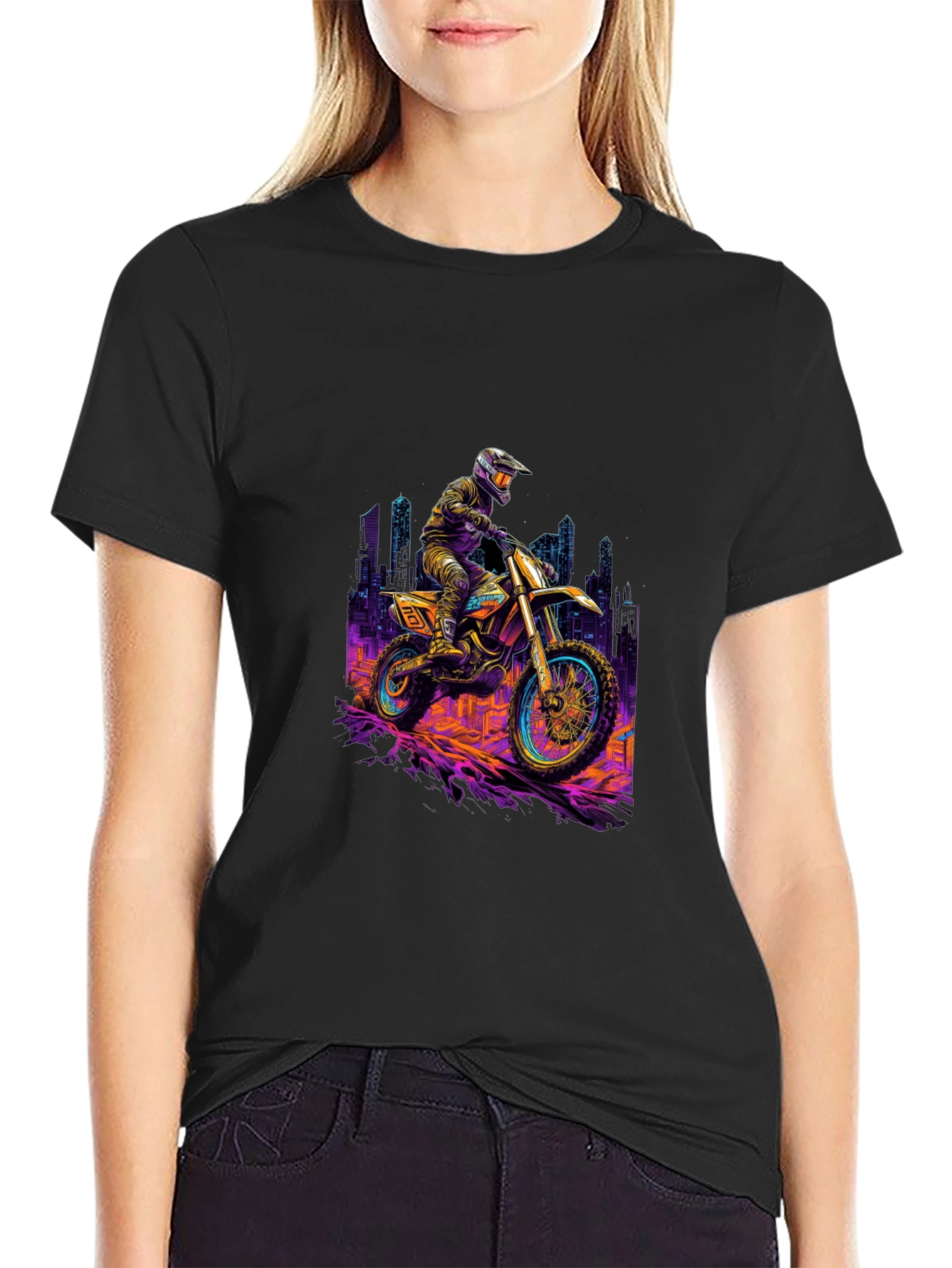 Black Motorcycle Ride T-Shirt - Black Cotton Blend view 2