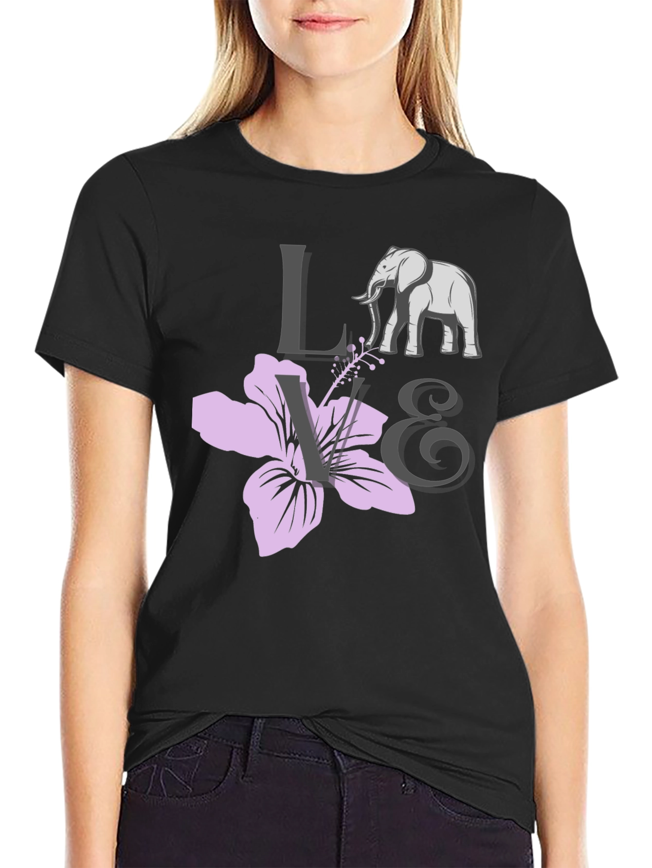 Black Love Elephants Black Graphic Tee view 2