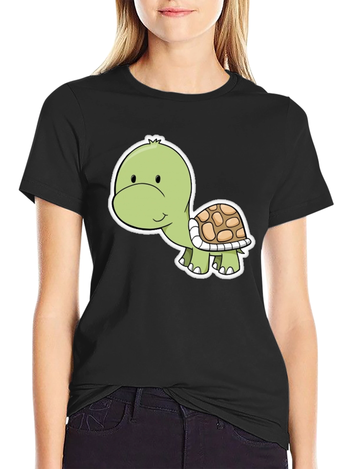 Black Cute Turtle Graphic Tee - Soft Cotton Blend view 2