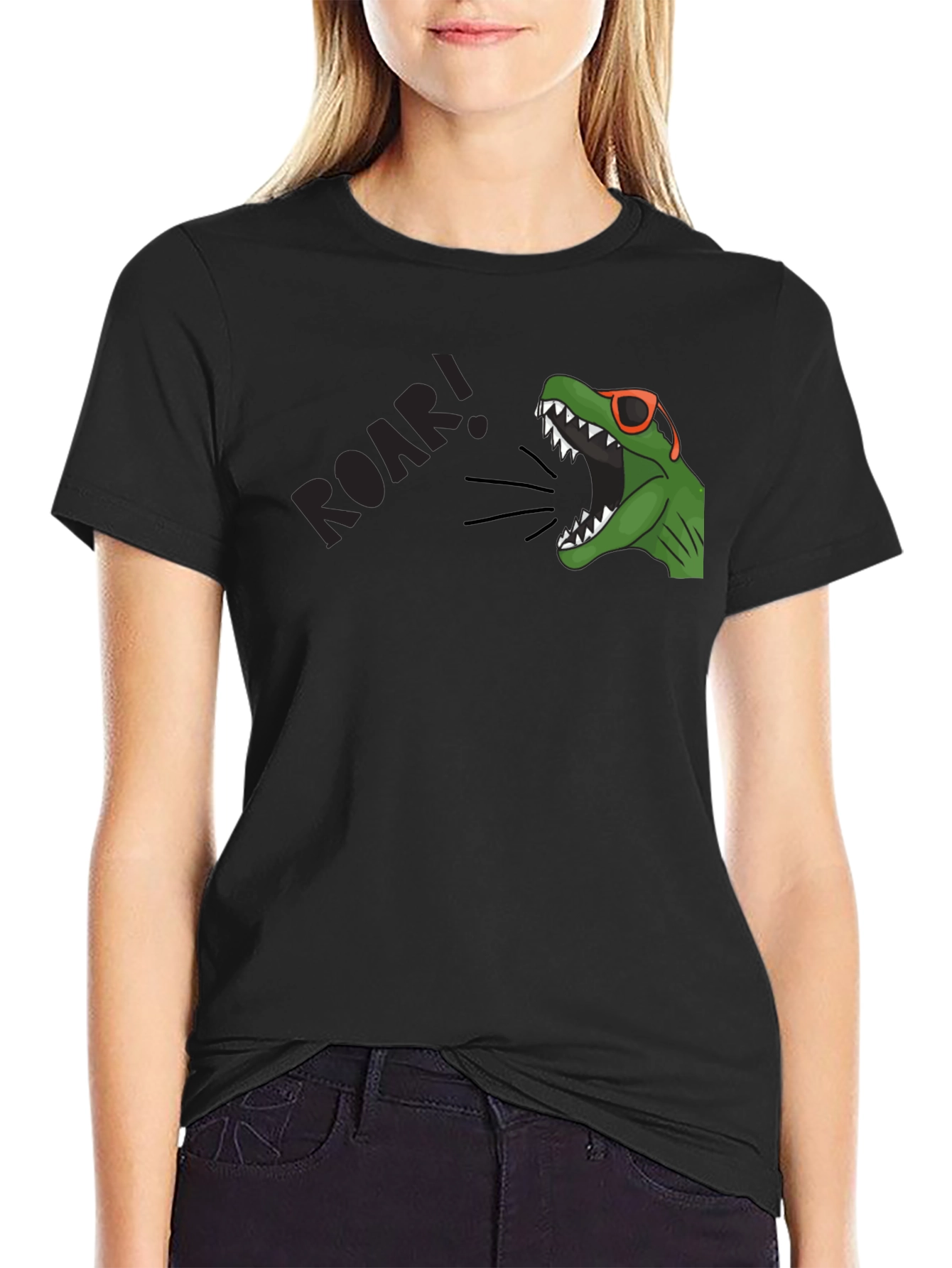 Black Roaring Dino T-Shirt view 2