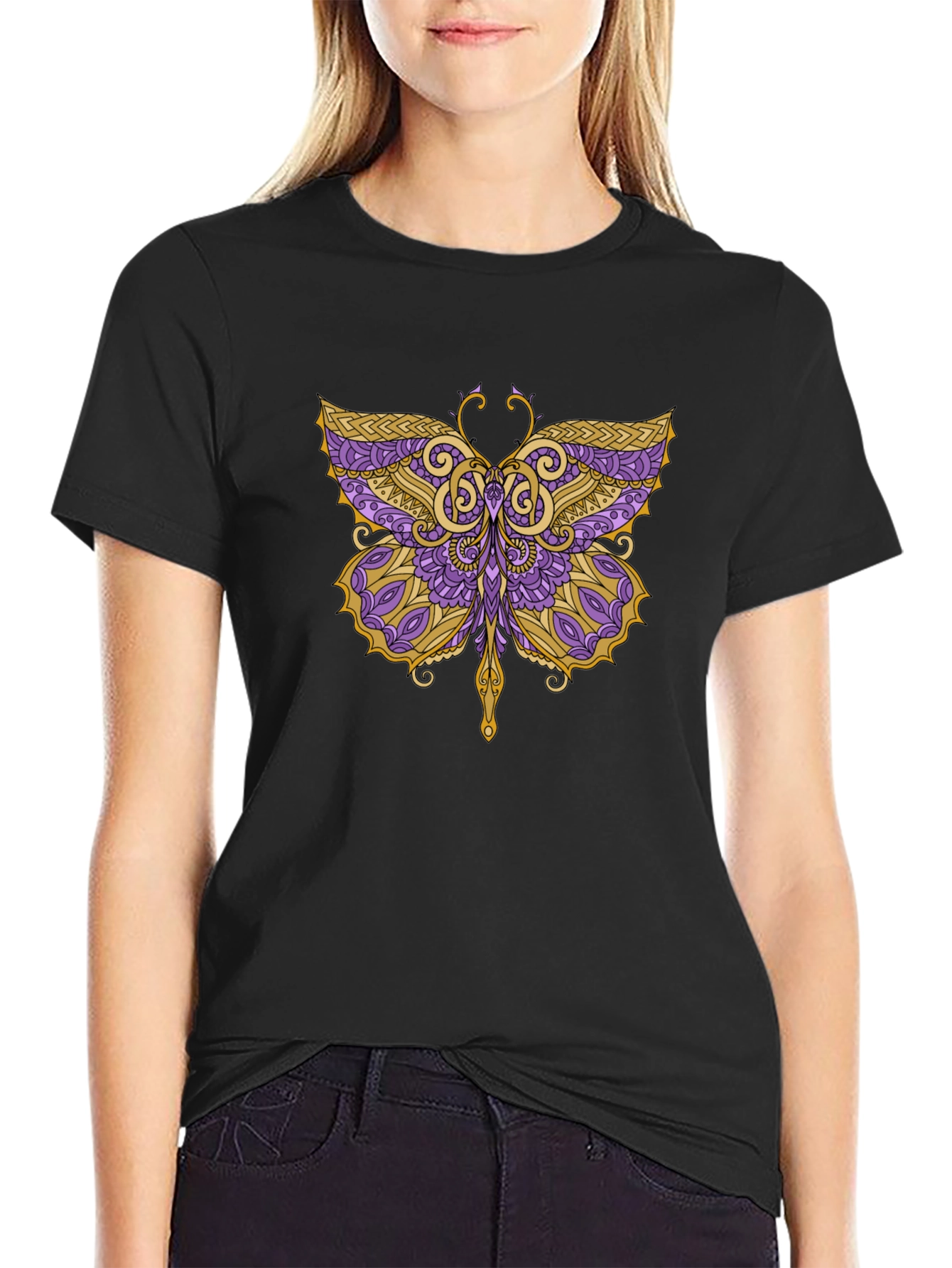 Black Butterfly Graphic Tee - Black Cotton Blend view 2