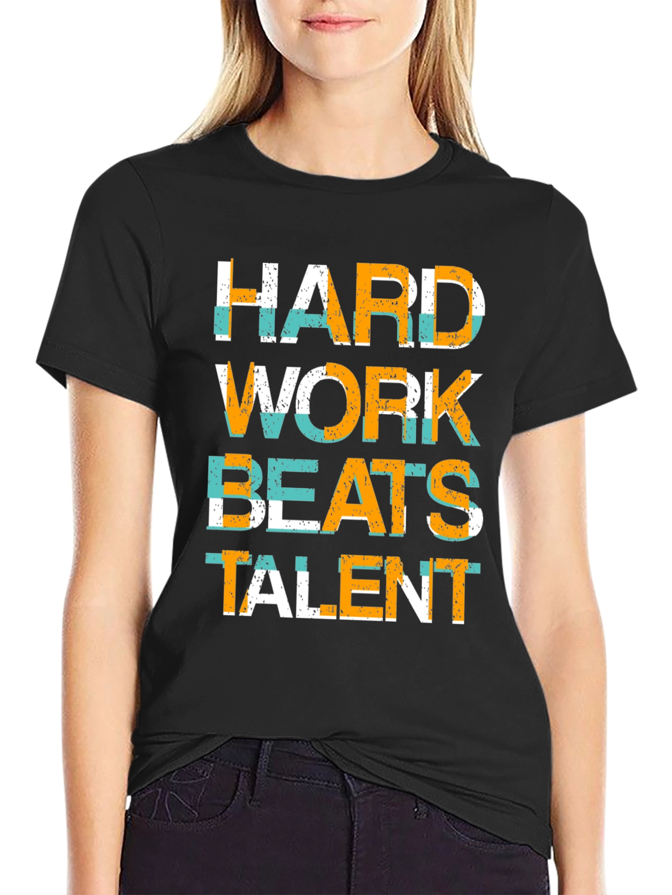 Black Hard Work Beats Talent Graphic Tee view 2