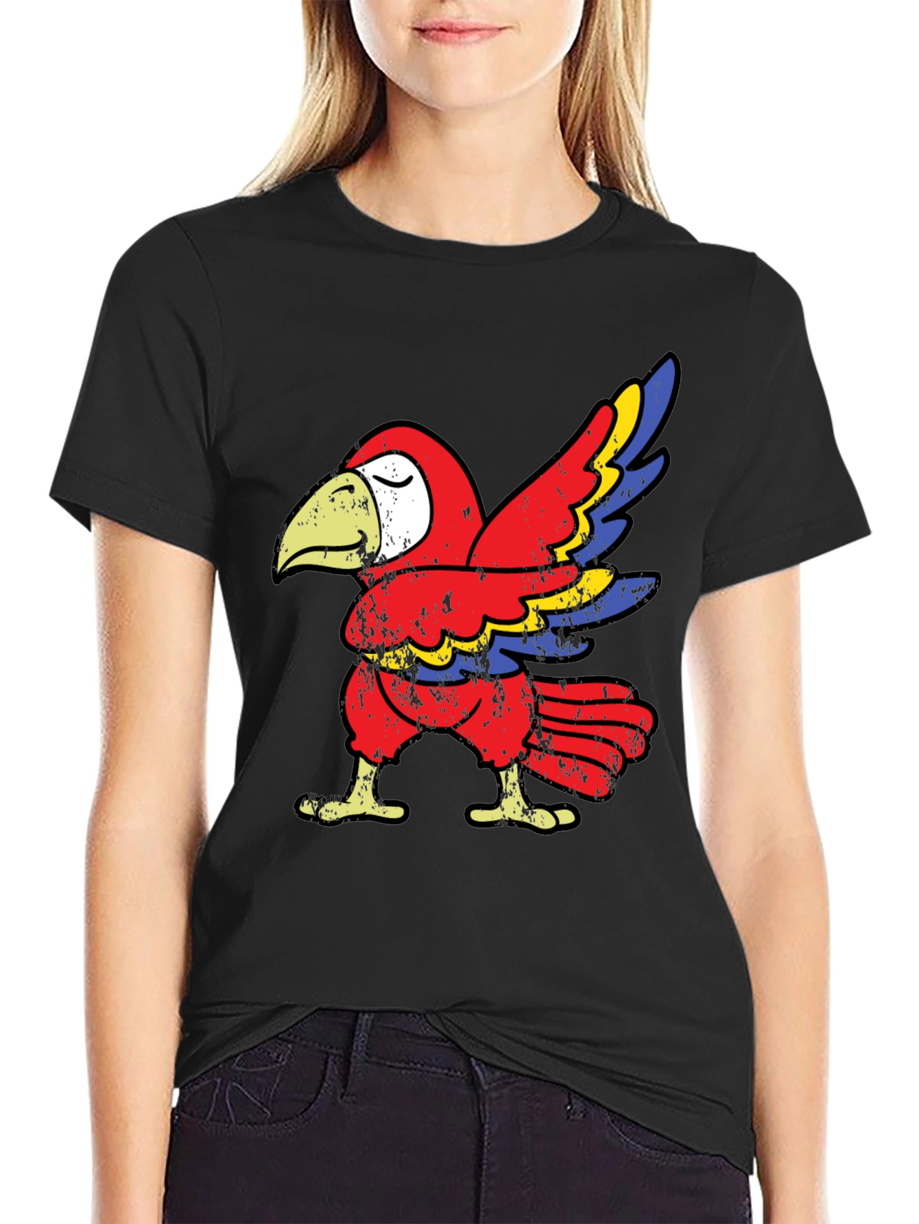 Black Dabbing Parrot Graphic Tee - Novelty Animal Humor T-Shirt view 2