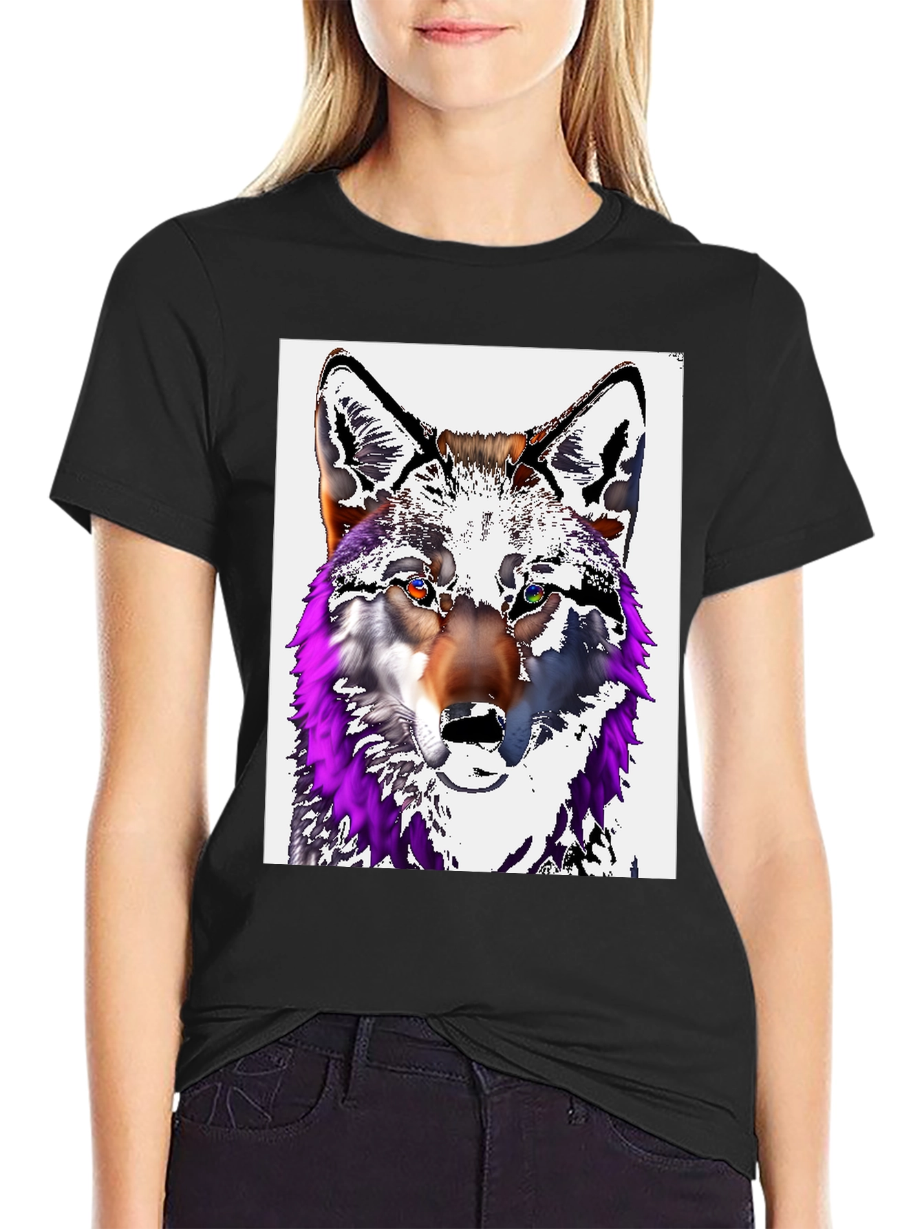 Black Wolf Graphic Tee - Men's Black Cotton T-Shirt view 2