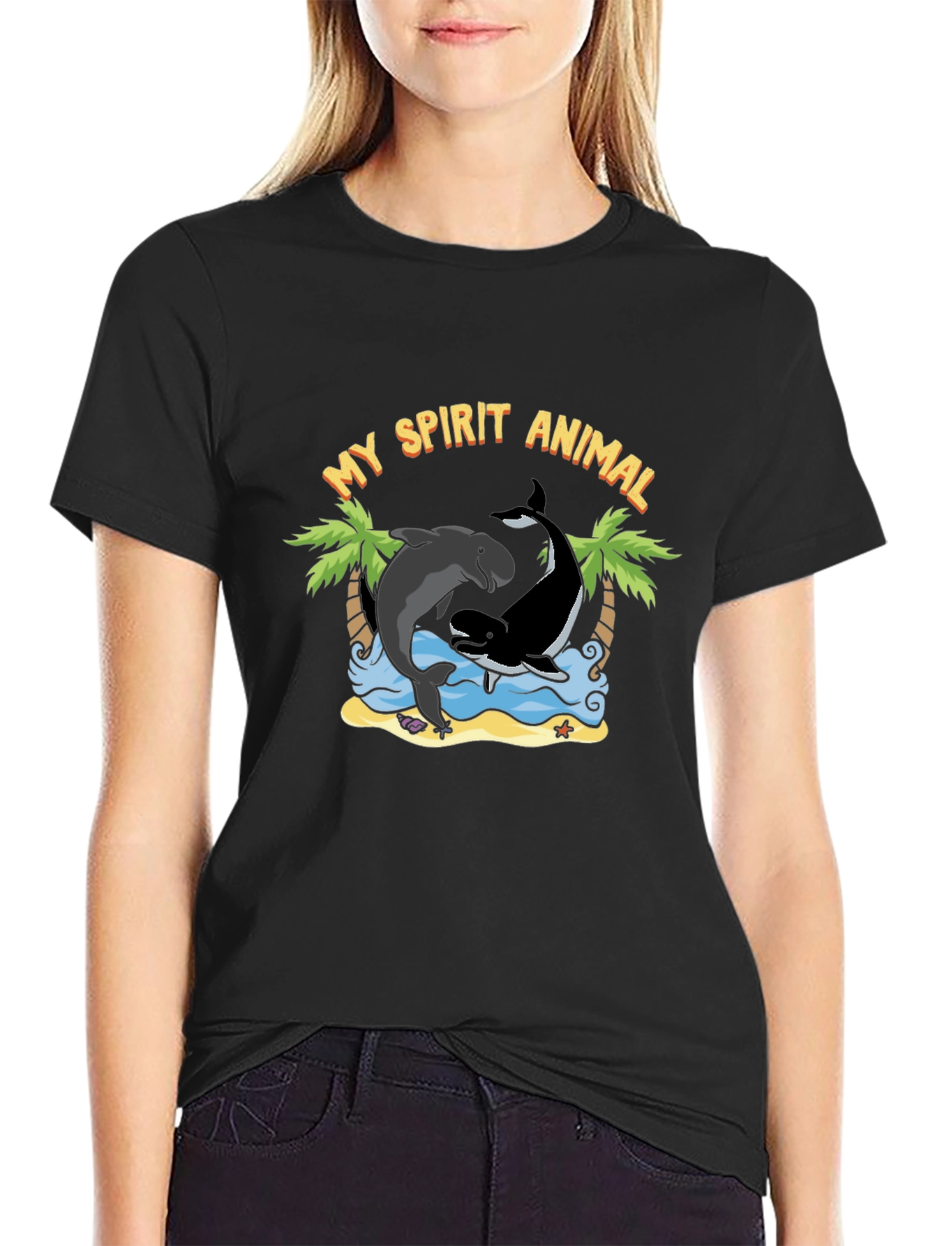 Black My Spirit Animal Dolphin Orca T-Shirt view 2