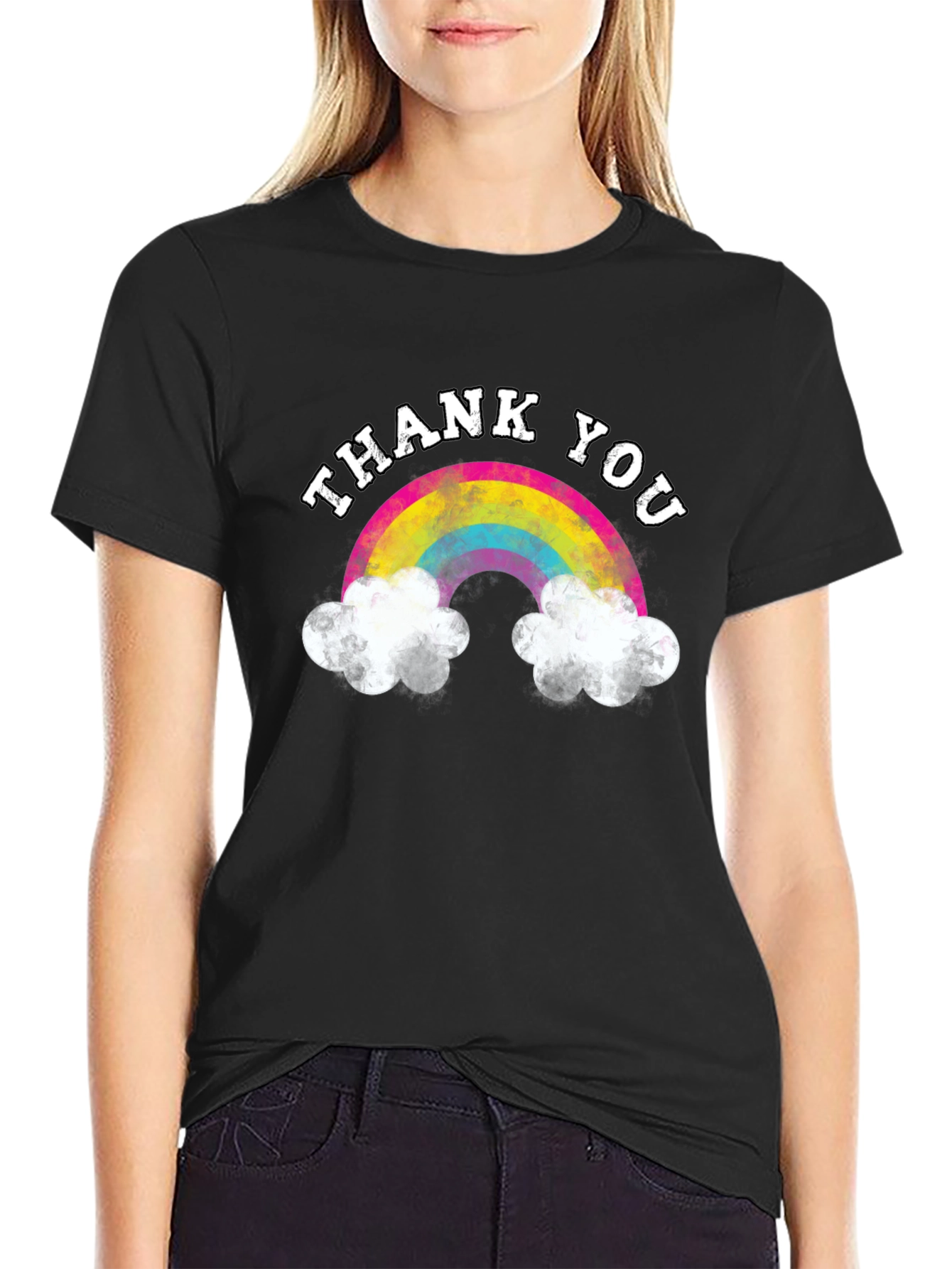Black Thank You Rainbow Graphic T-Shirt view 2