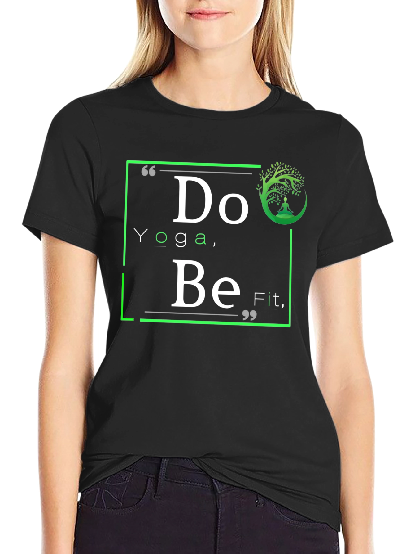 Black Yoga Inspired Graphic T-Shirt - Do Yoga Be Fit view 2