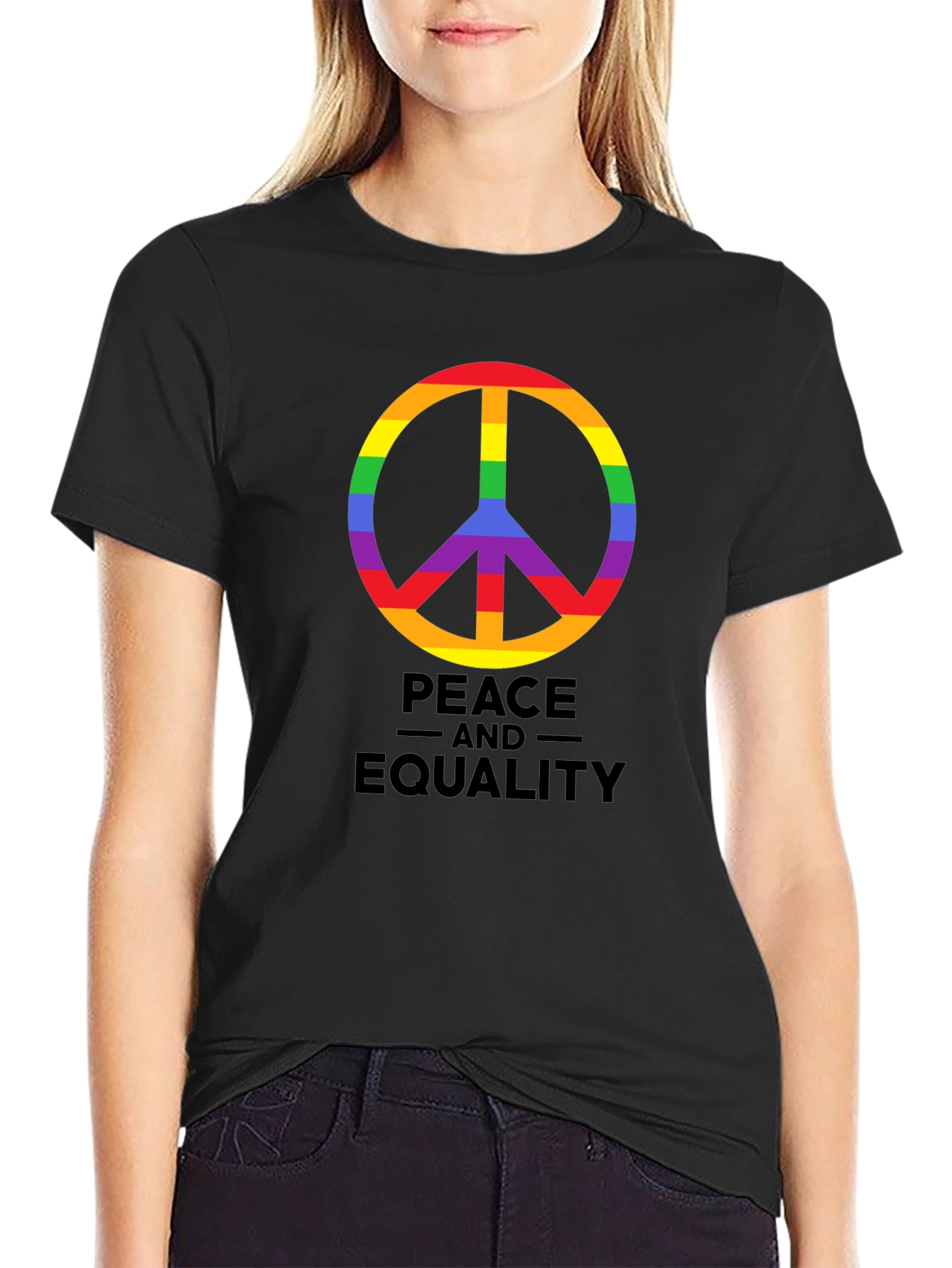 Black Peace and Equality Rainbow Pride T-Shirt view 2