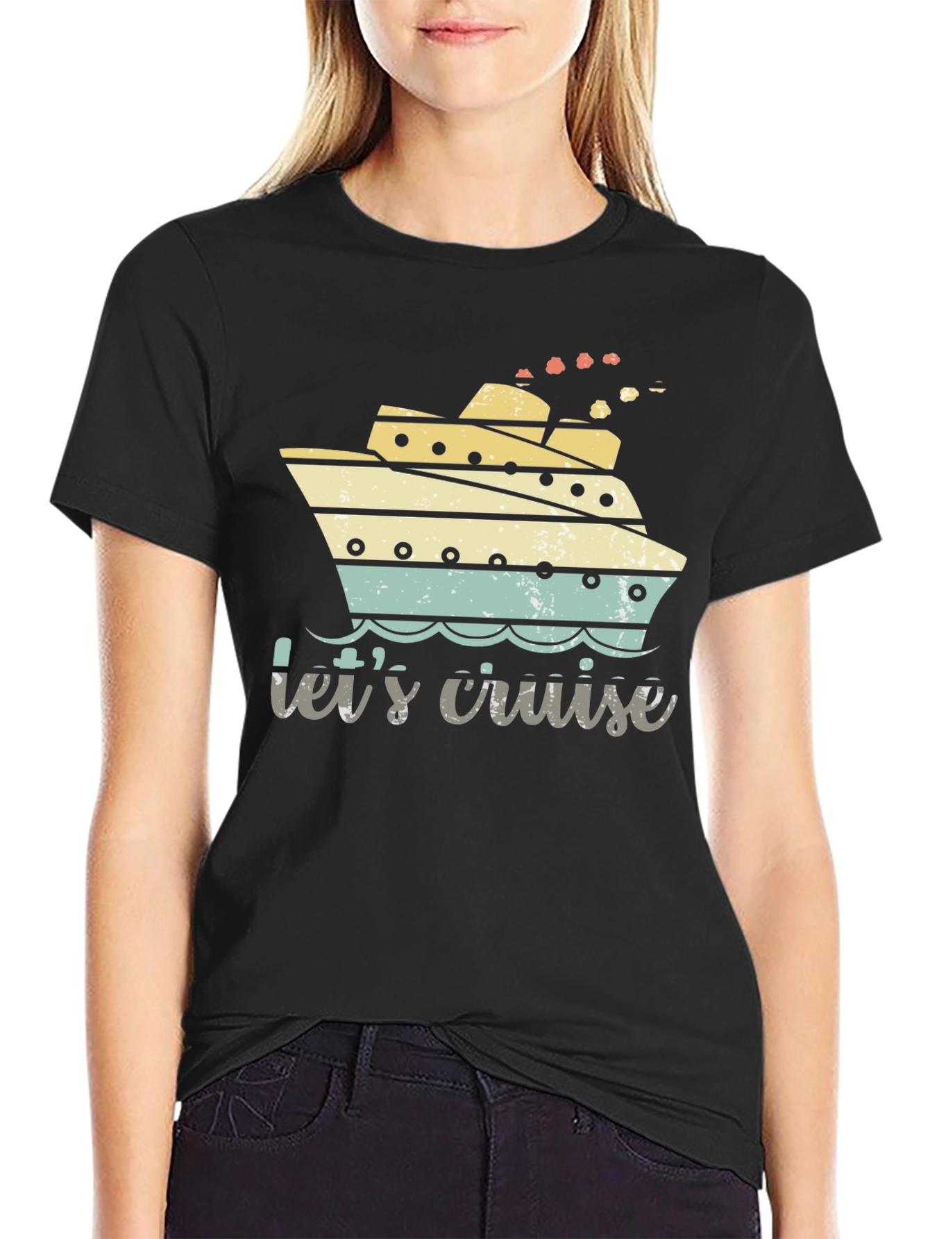 Black Let's Cruise Tee - Nautical Vacation Shirt view 2