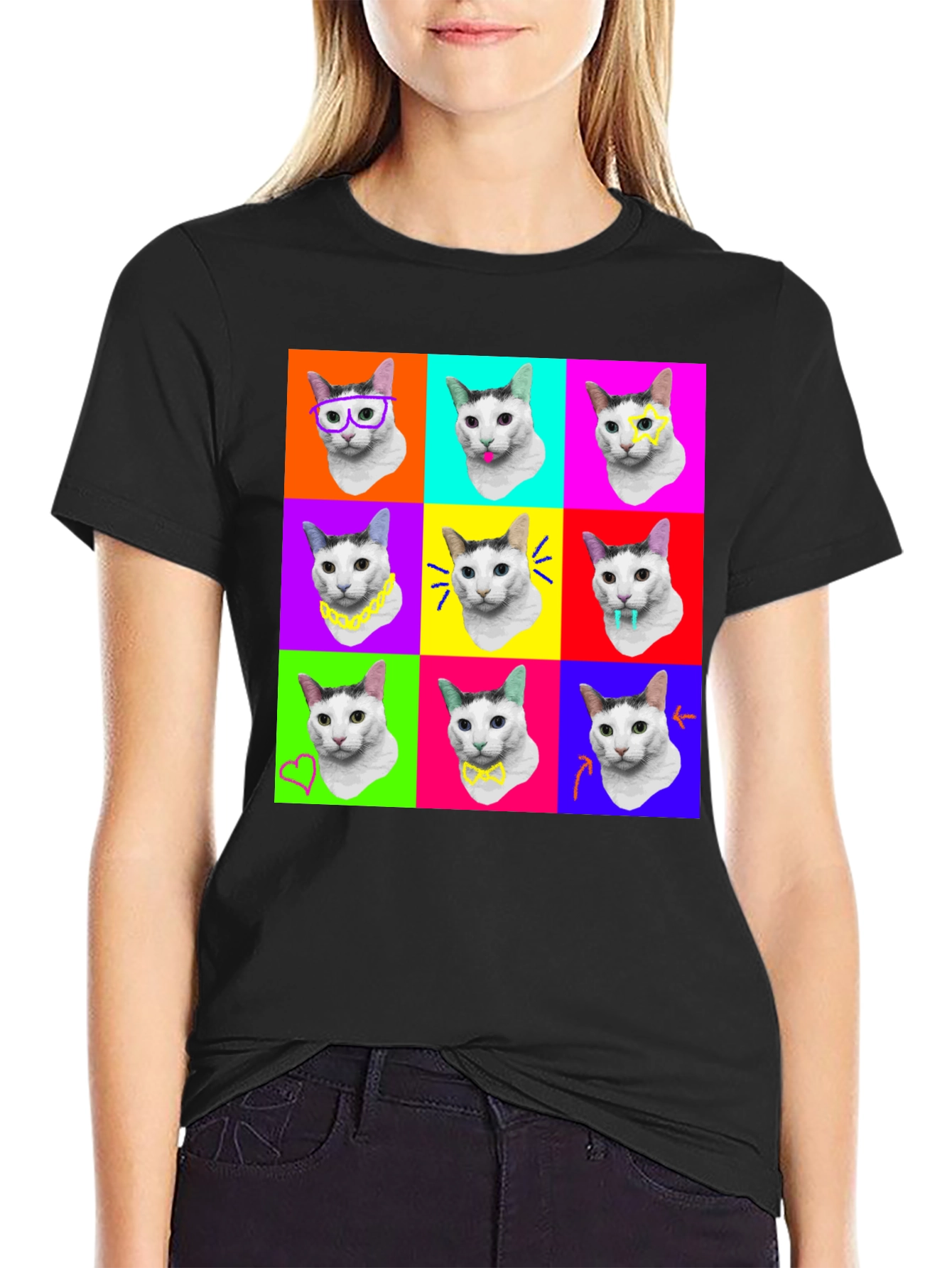 Black Pop Art Cat T-Shirt view 2