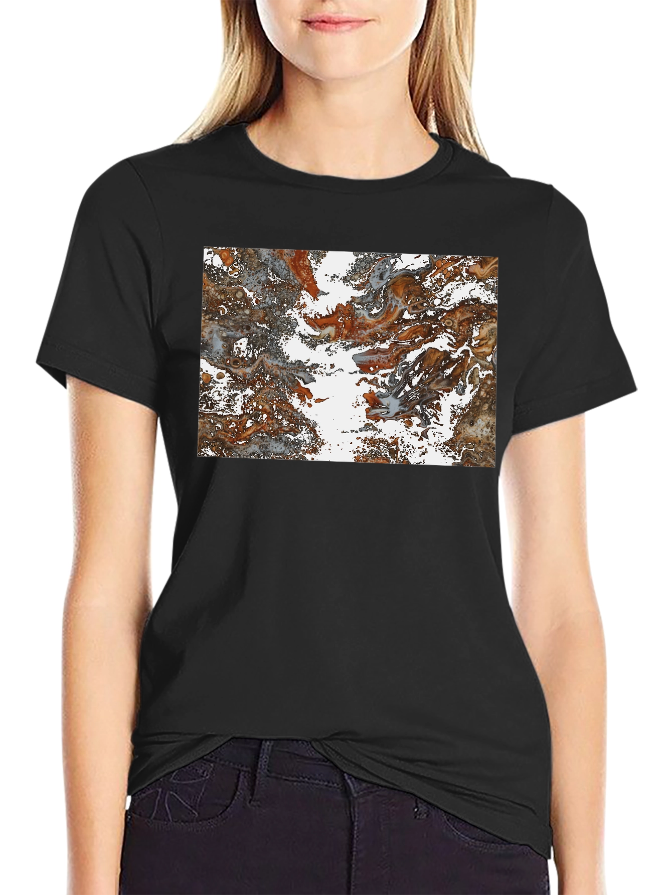 Black Abstract Swirl Graphic Print T-Shirt view 2