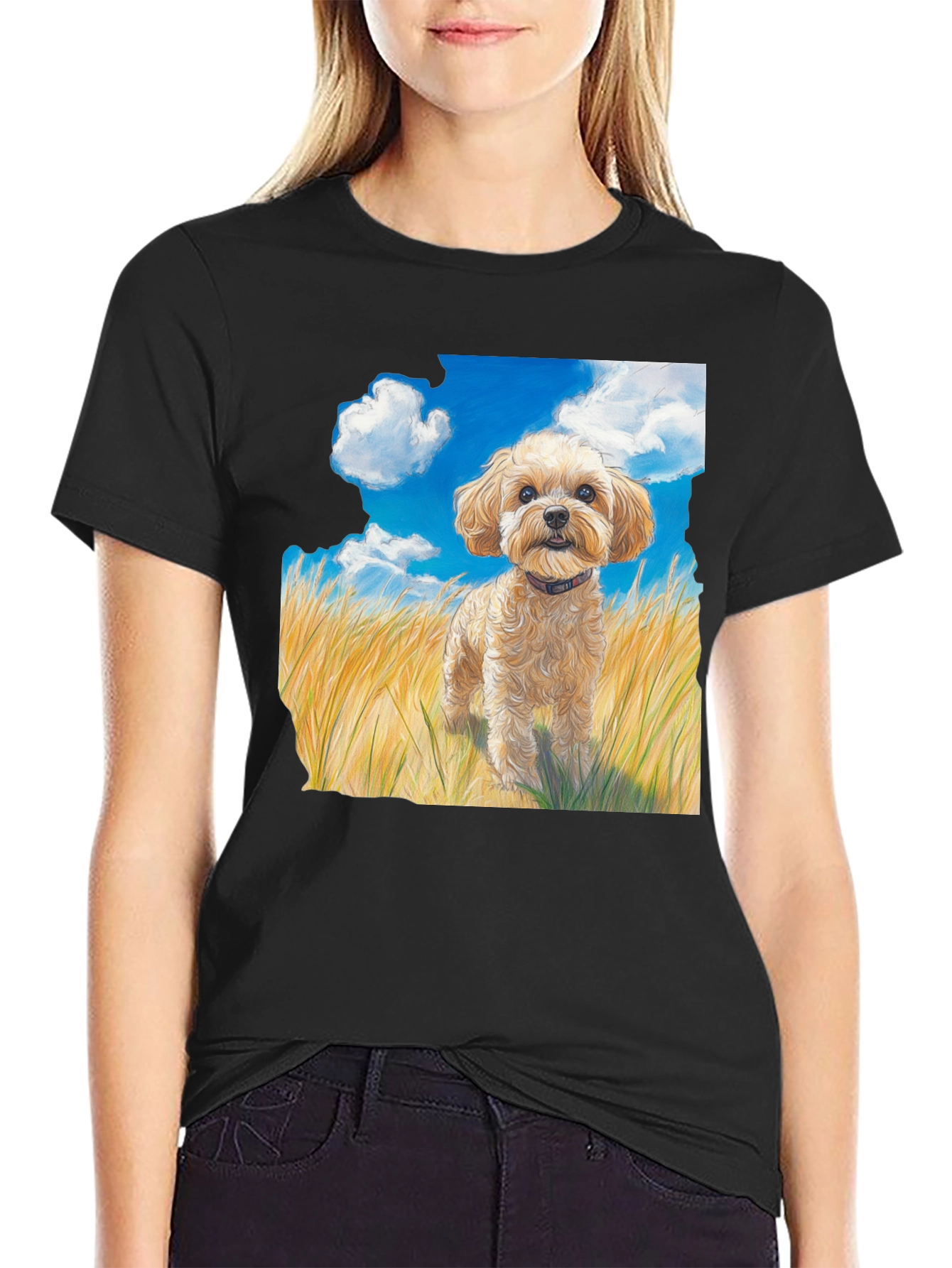 Black Dog in Field Graphic T-Shirt view 2
