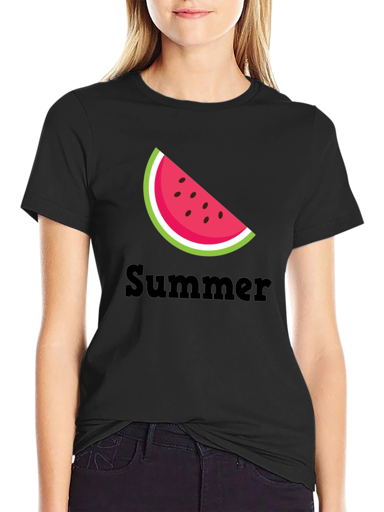 Black Summer Watermelon Slice Black T-Shirt view 2
