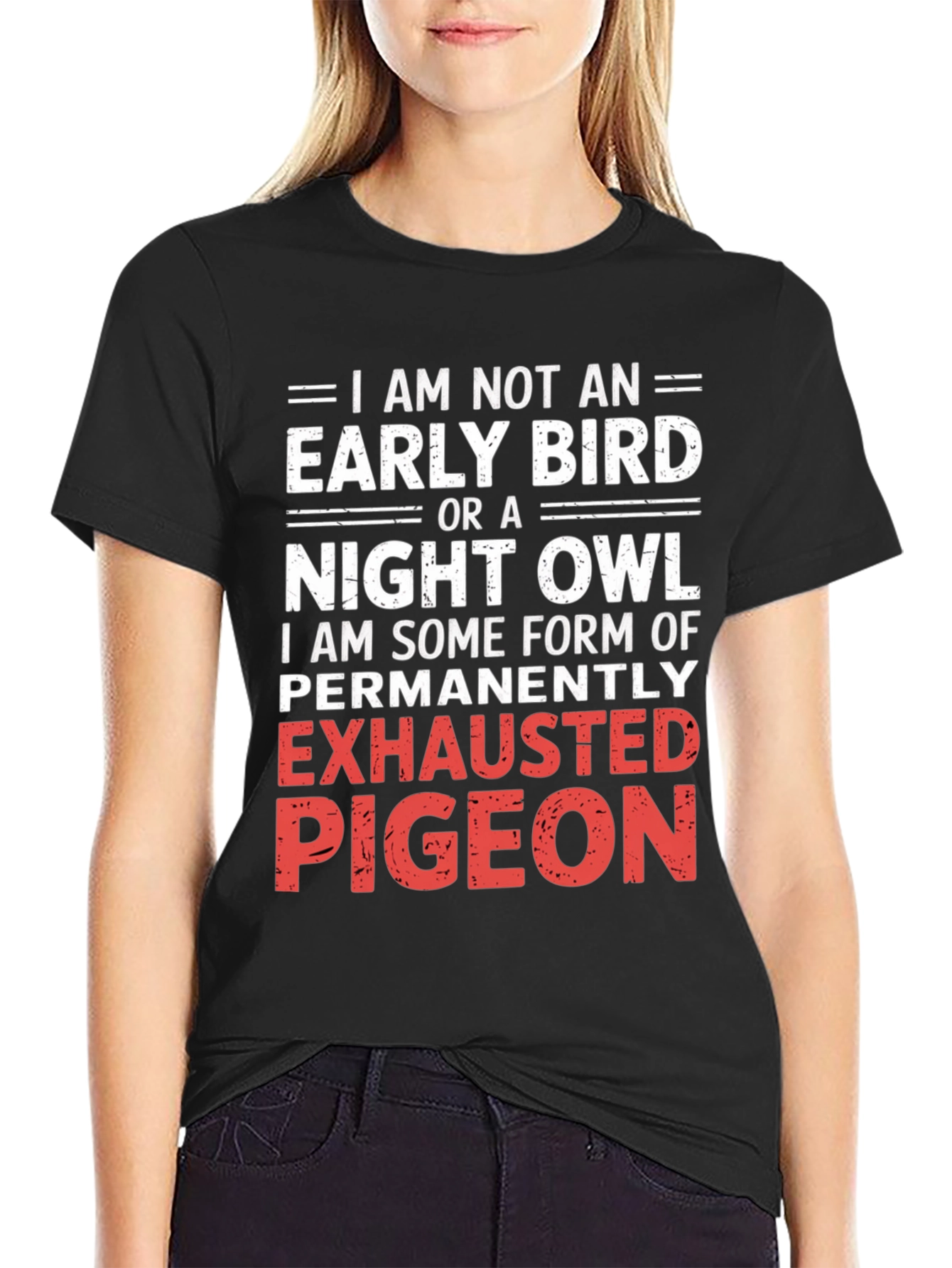 Black Exhausted Pigeon Graphic Tee - Funny Novelty Shirt view 2