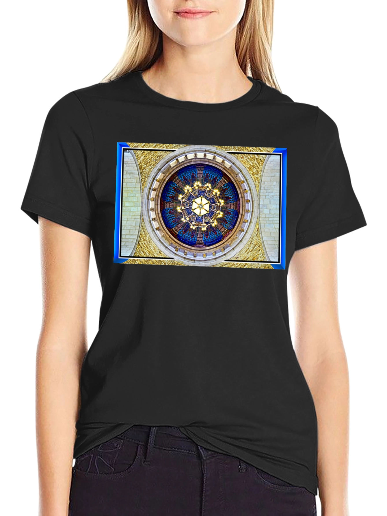 Black Architectural Ceiling Art T-Shirt view 2