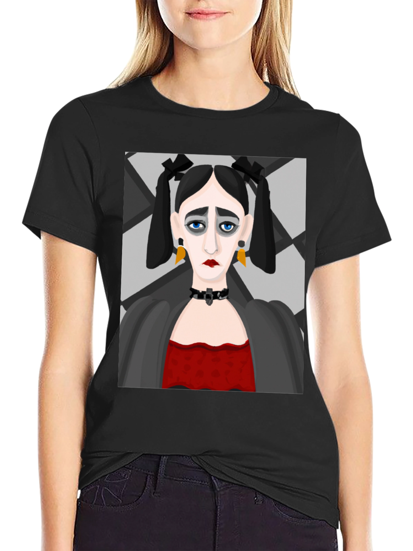 Black Goth Girl Graphic Print Black T-Shirt view 2