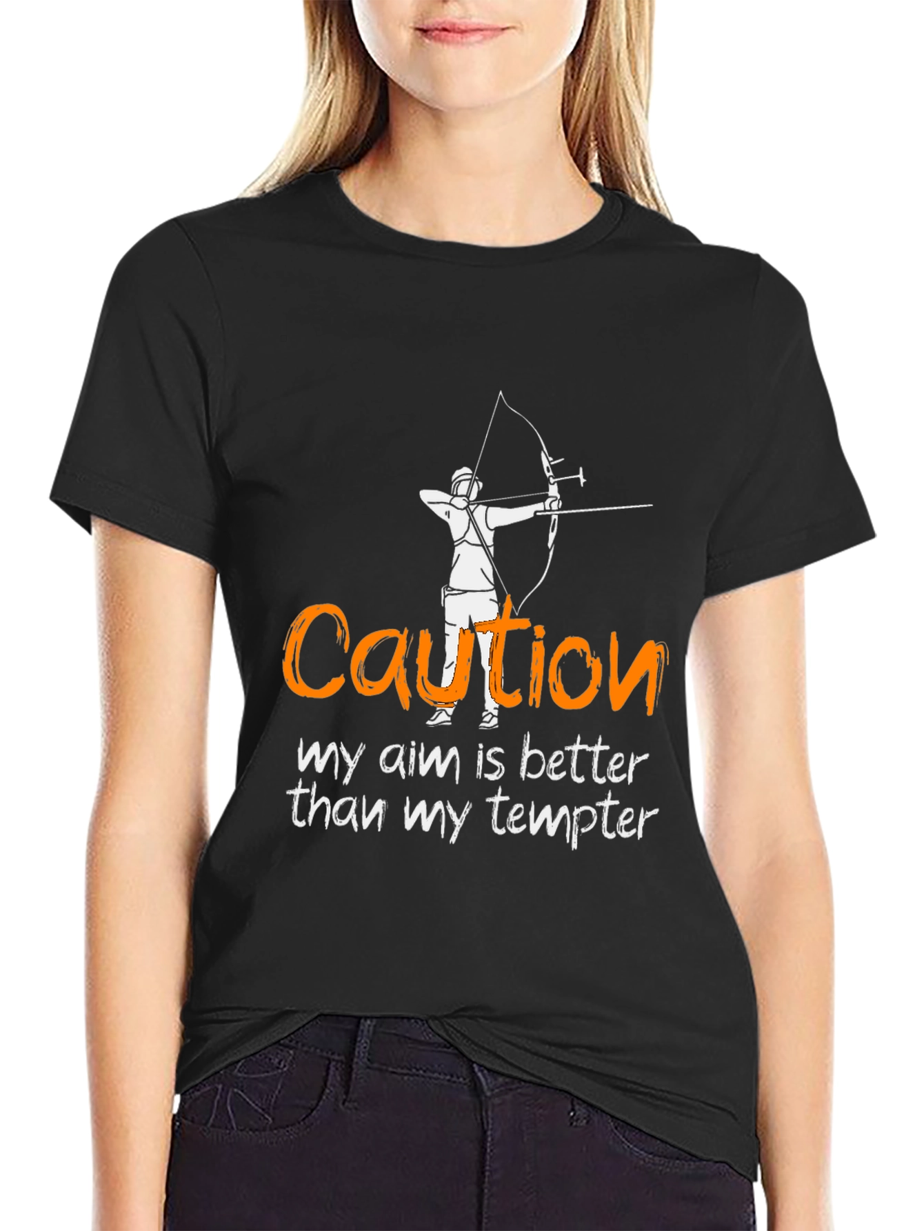 Black Caution: Archery Aim T-Shirt view 2