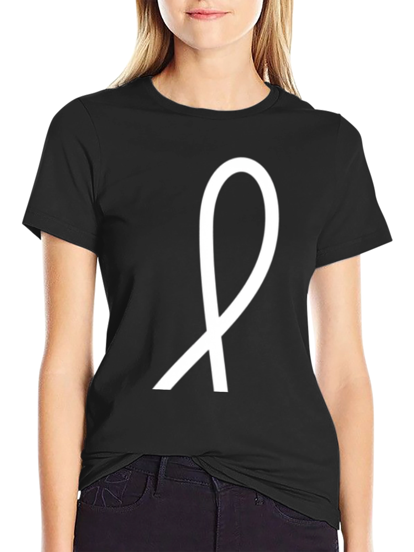 Black Minimalist Ribbon Graphic Black T-Shirt view 2