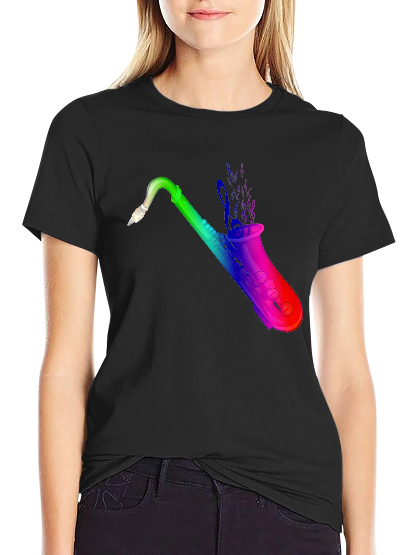 Black Rainbow Saxophone T-Shirt - Music Lover Tee view 2