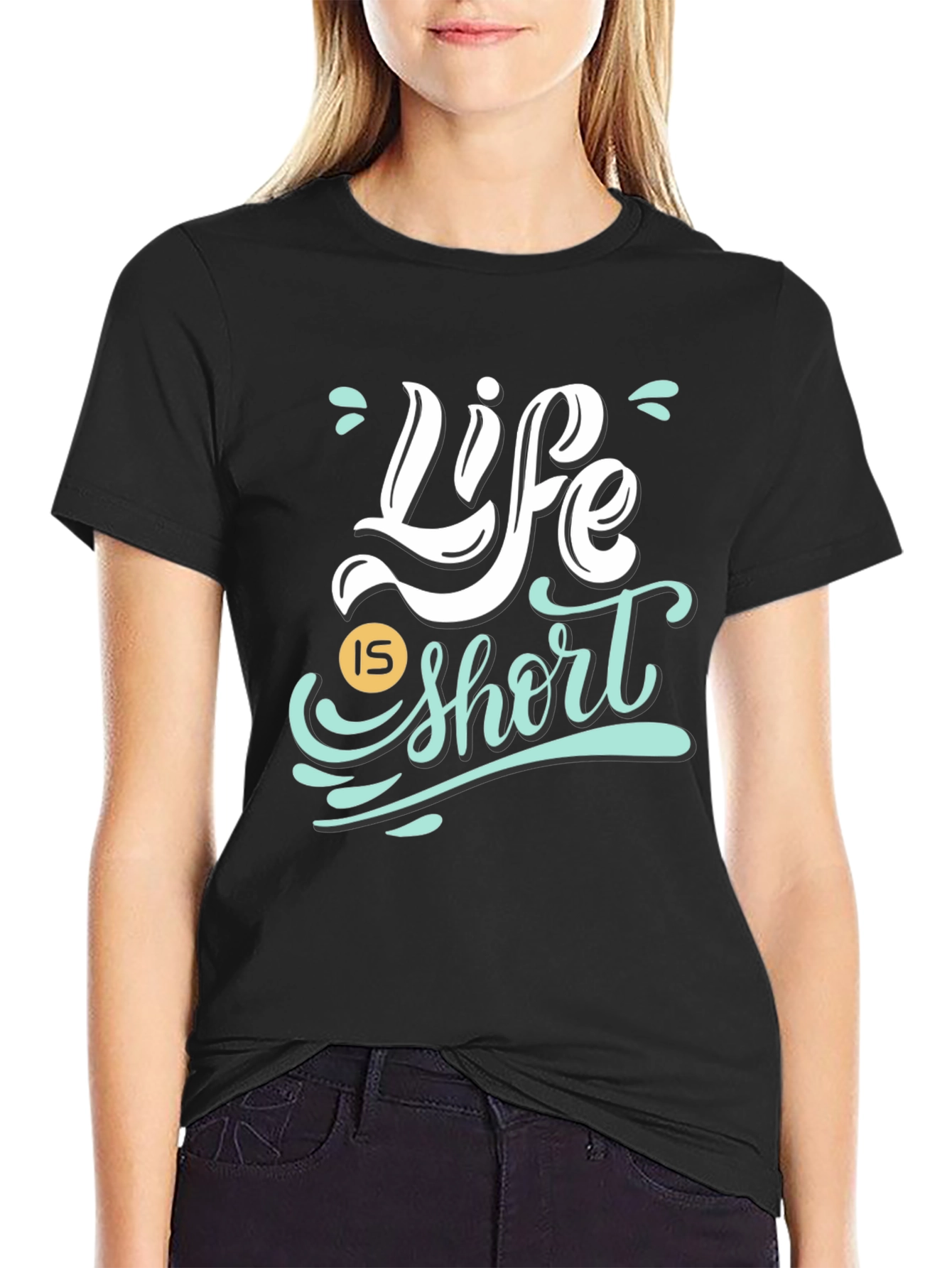 Black Life Is Short Graphic Tee - Black Cotton Shirt view 2