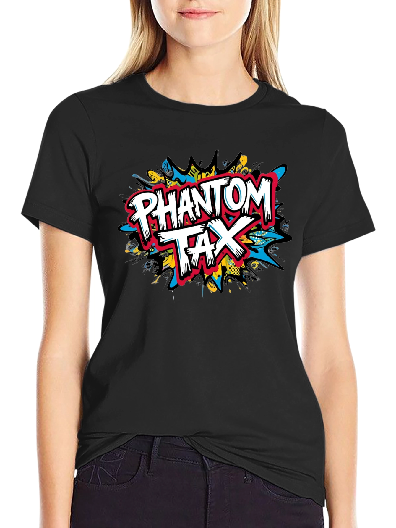 Black Phantom Tax Graphic Tee - Bold Design, Black Cotton Comfort view 2